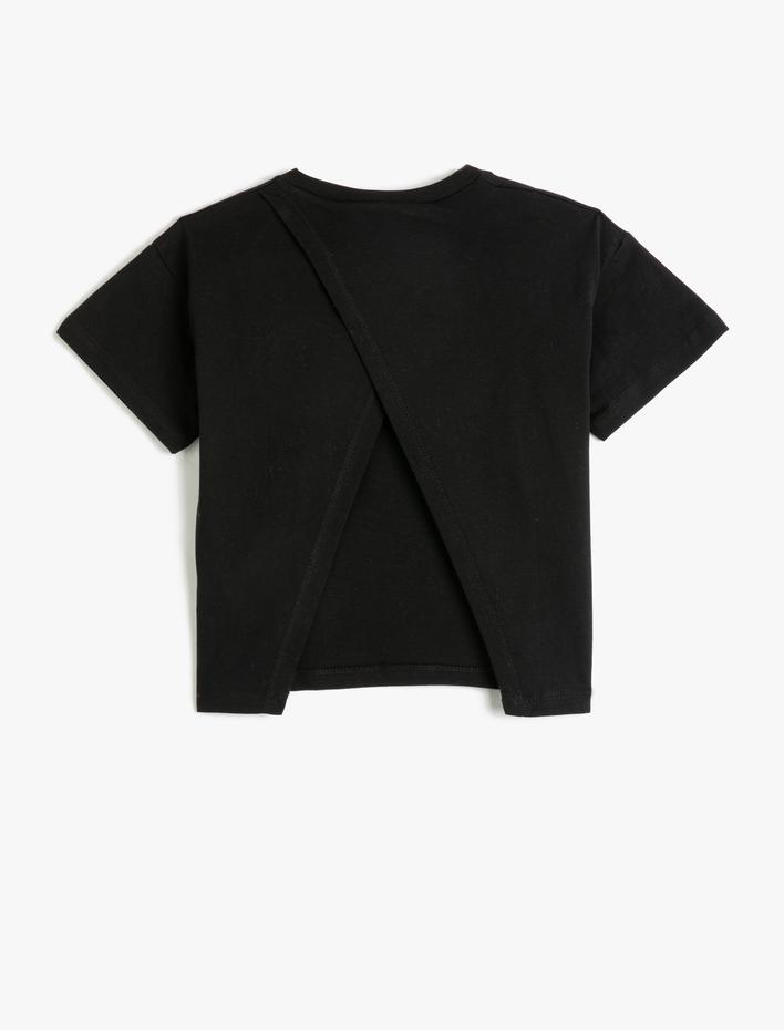 Kız Çocuk Arkası Pencere Detaylı Basic Tişört Kısa Kollu Bisiklet Yaka Pamuklu