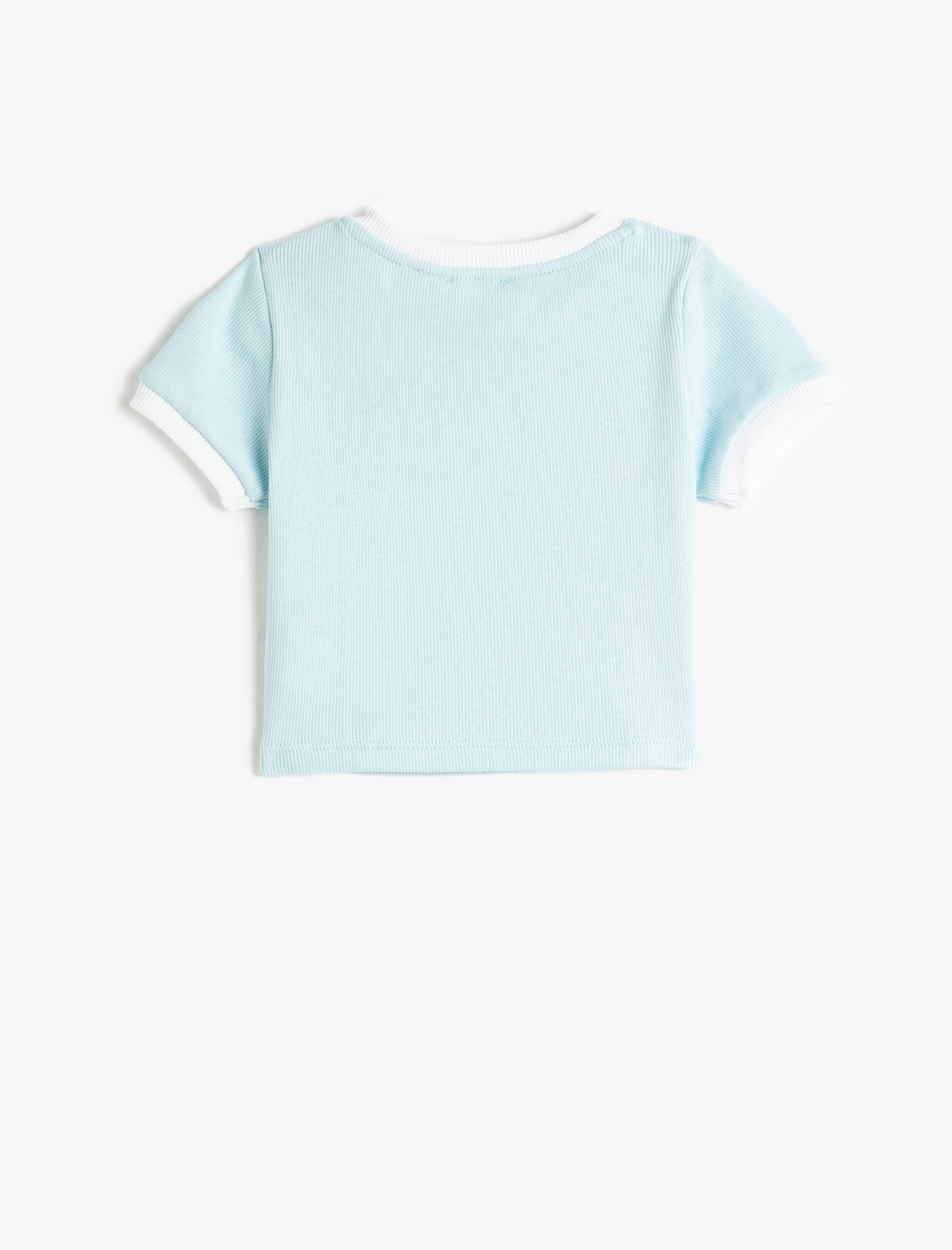  Kız Çocuk Tişört Kısa Kollu Bisiklet Yaka Ribanalı Çiçek Baskılı Pamuklu