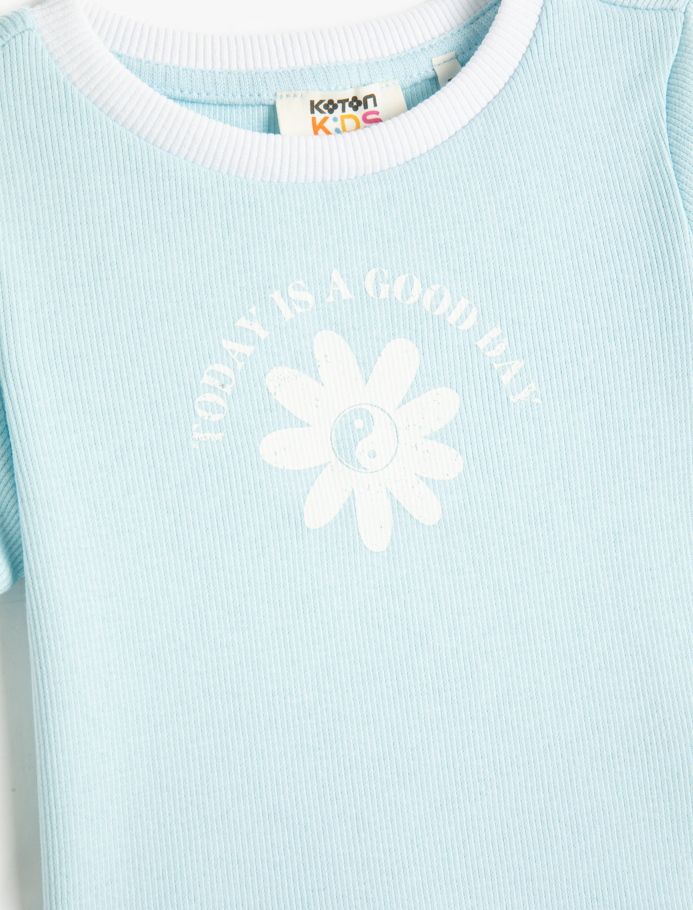  Kız Çocuk Tişört Kısa Kollu Bisiklet Yaka Ribanalı Çiçek Baskılı Pamuklu