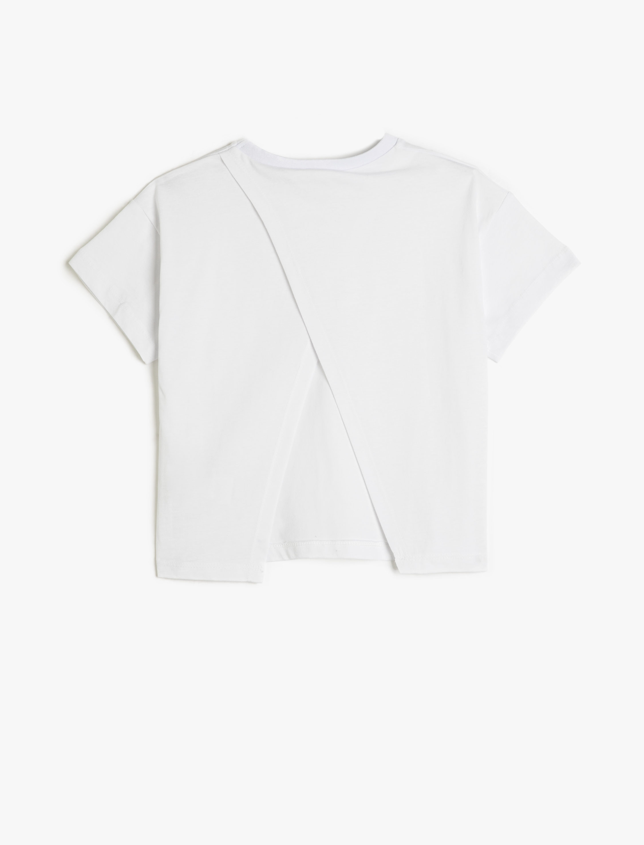  Kız Çocuk Arkası Pencere Detaylı Basic Tişört Kısa Kollu Bisiklet Yaka Pamuklu