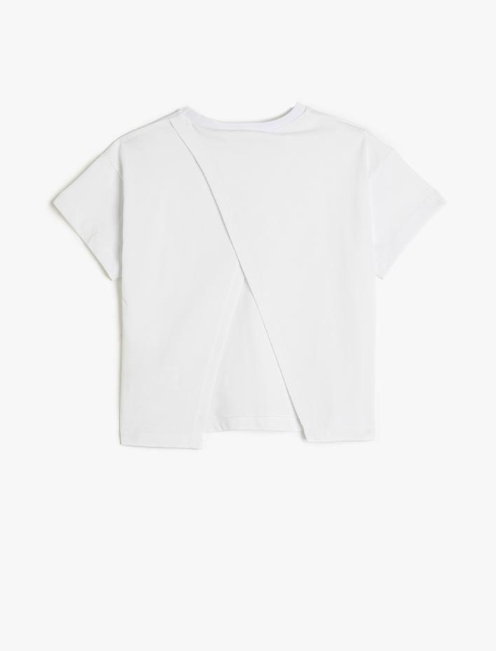 Kız Çocuk Arkası Pencere Detaylı Basic Tişört Kısa Kollu Bisiklet Yaka Pamuklu