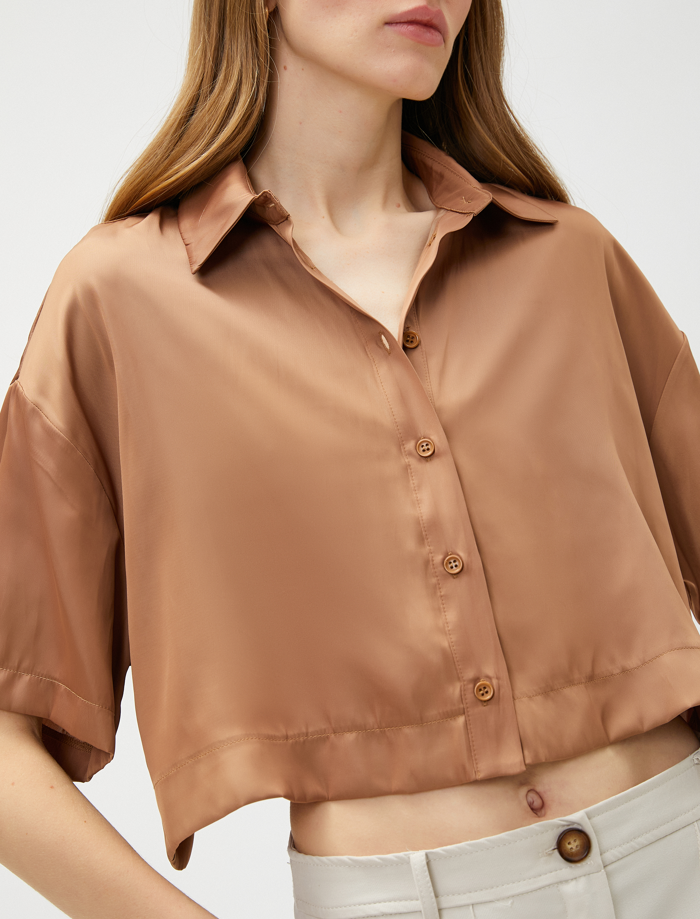   Crop Gömlek Kısa Kollu