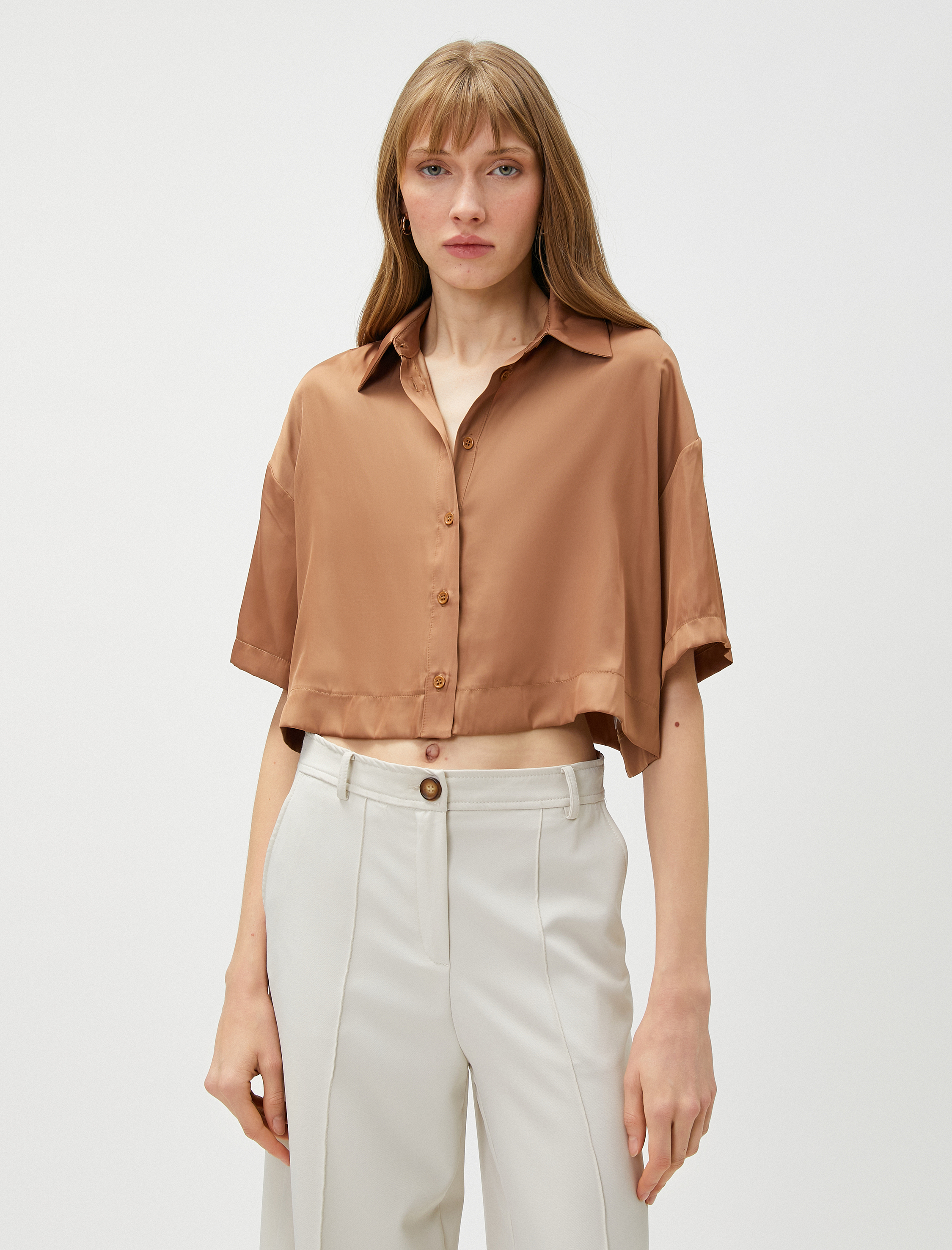   Crop Gömlek Kısa Kollu