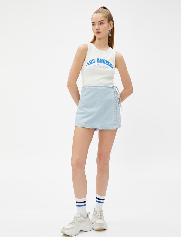  Crop Atlet Kolej Baskılı Fitilli