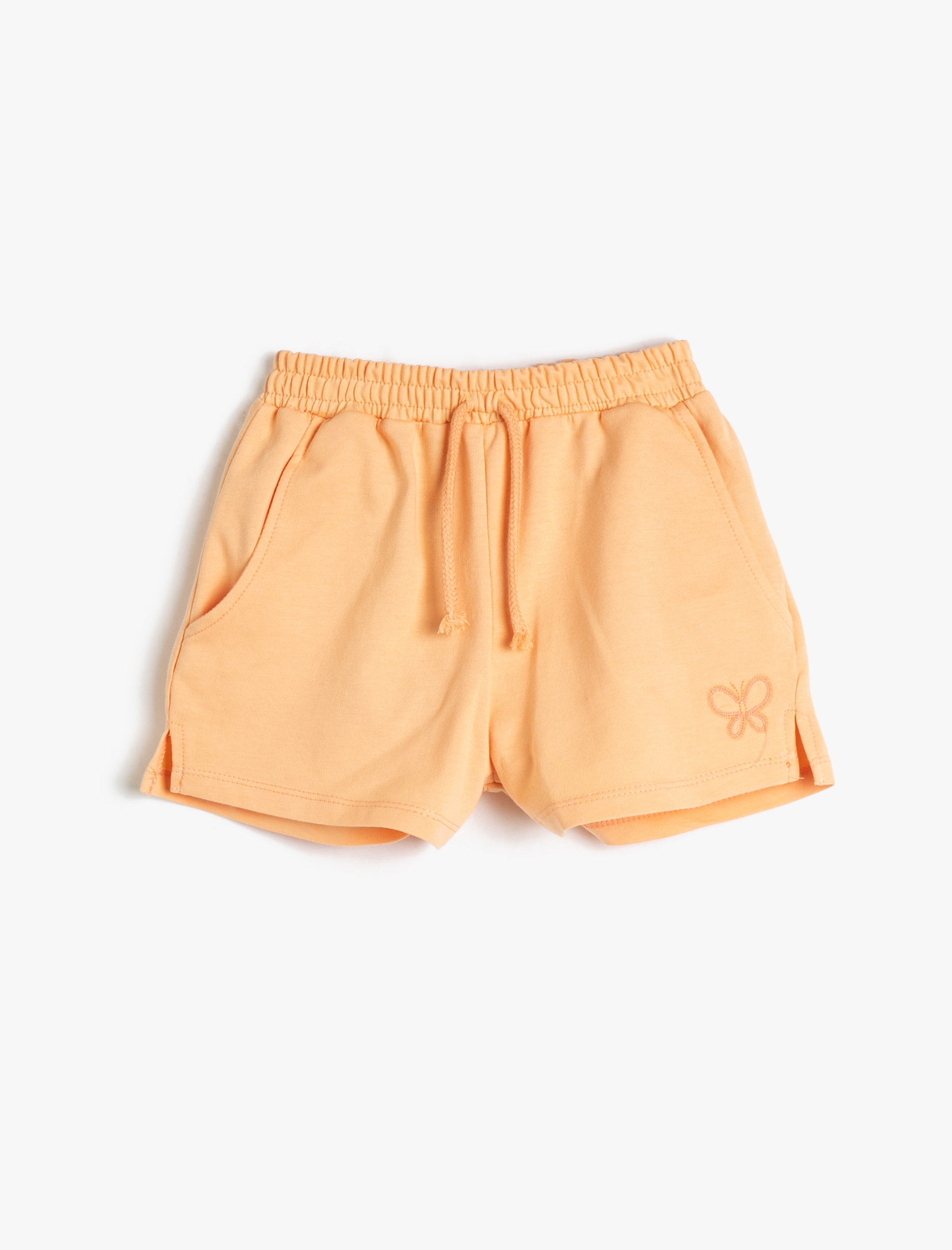 Kız Çocuk Şort Beli Bağlamalı Lastikli Cepli Kelebek Baskı Detaylı