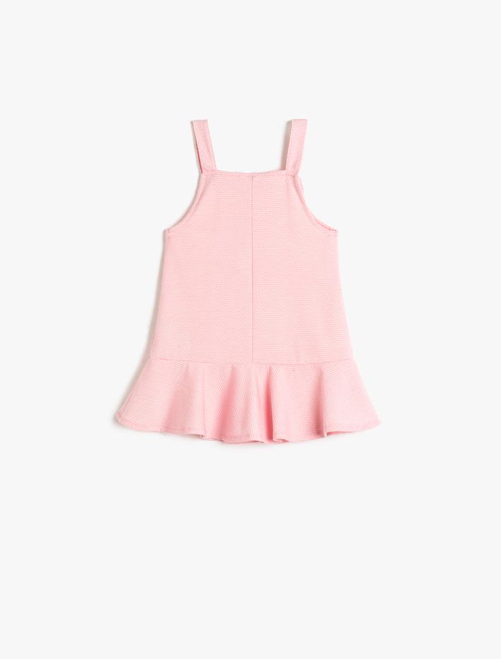 Kız Bebek Salopet Elbise Kalp Aplikeli Dokulu Volümlü