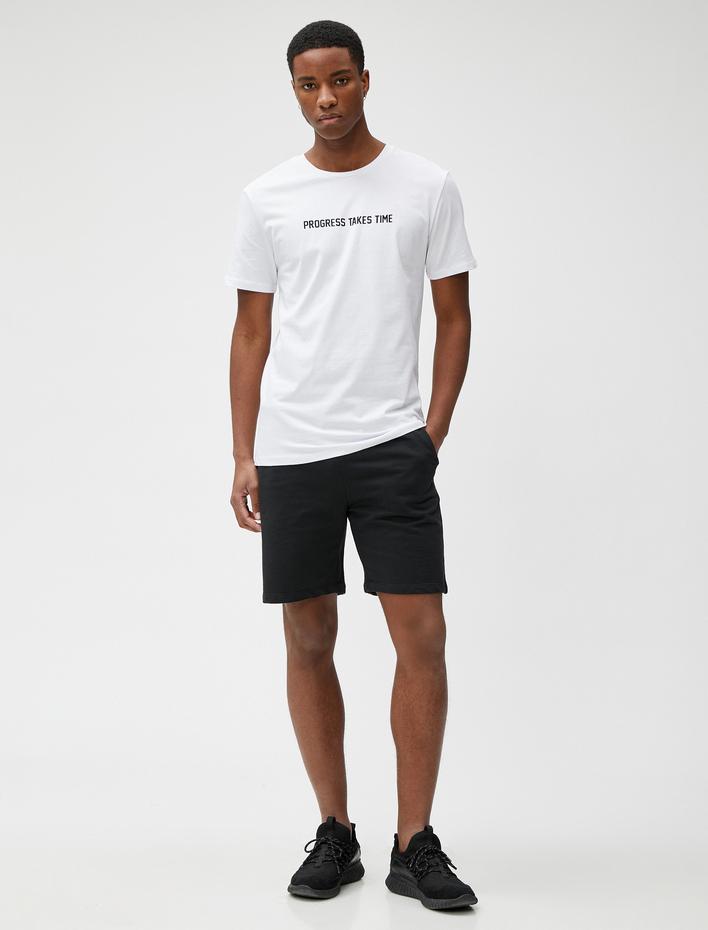  Slogan Baskılı Tişört Bisiklet Yaka Kısa Kollu Pamuklu