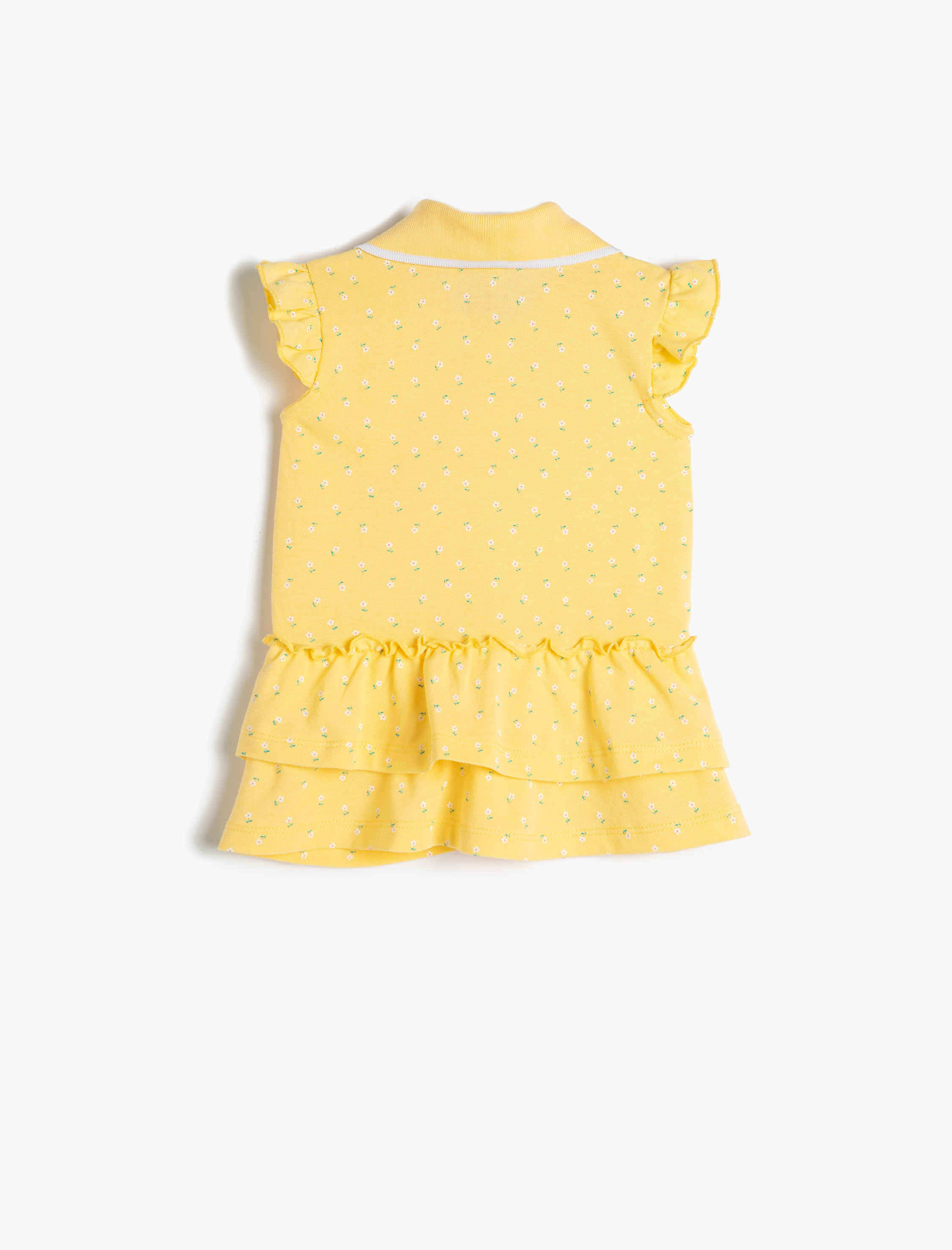  Kız Bebek Elbise Polo Yaka Kolsuz Fırfırlı Pamuklu Düğme Detaylı