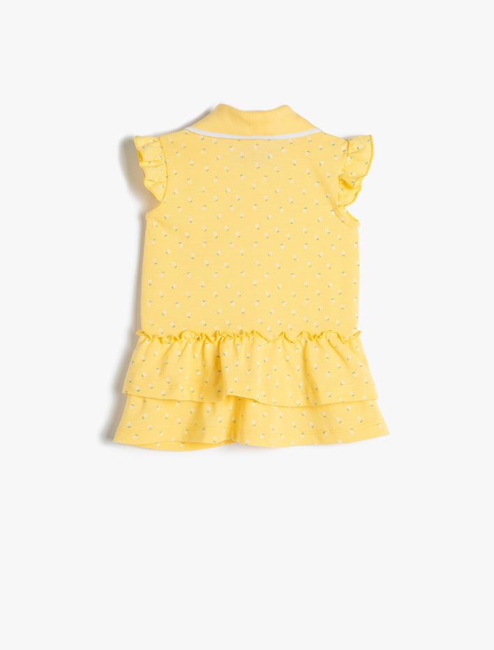 Kız Bebek Elbise Polo Yaka Kolsuz Fırfırlı Pamuklu Düğme Detaylı