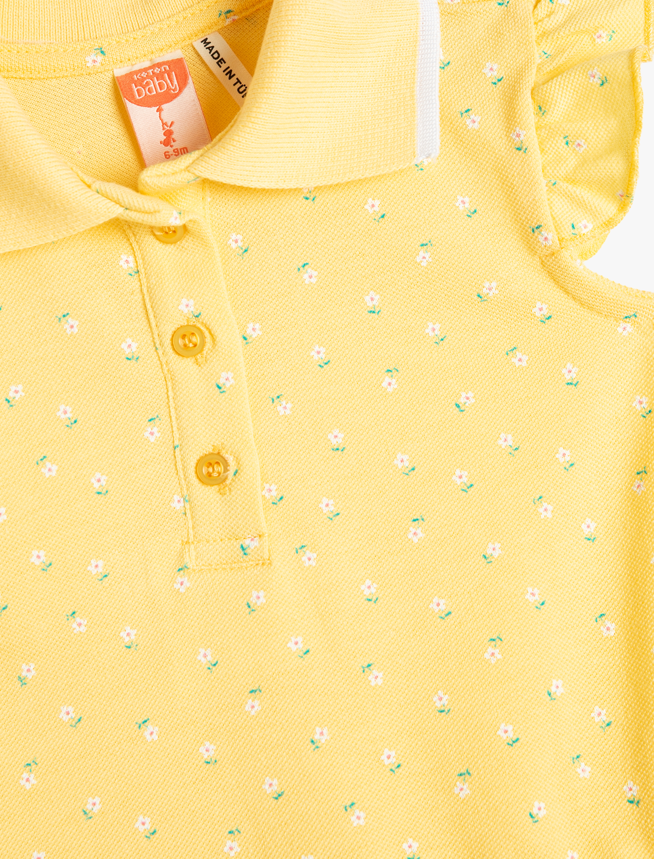  Kız Bebek Elbise Polo Yaka Kolsuz Fırfırlı Pamuklu Düğme Detaylı