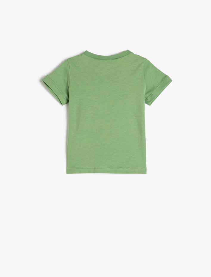 Erkek Bebek Tişört Kısa Kollu Bisiklet Yaka Dinozor Baskılı Pamuklu