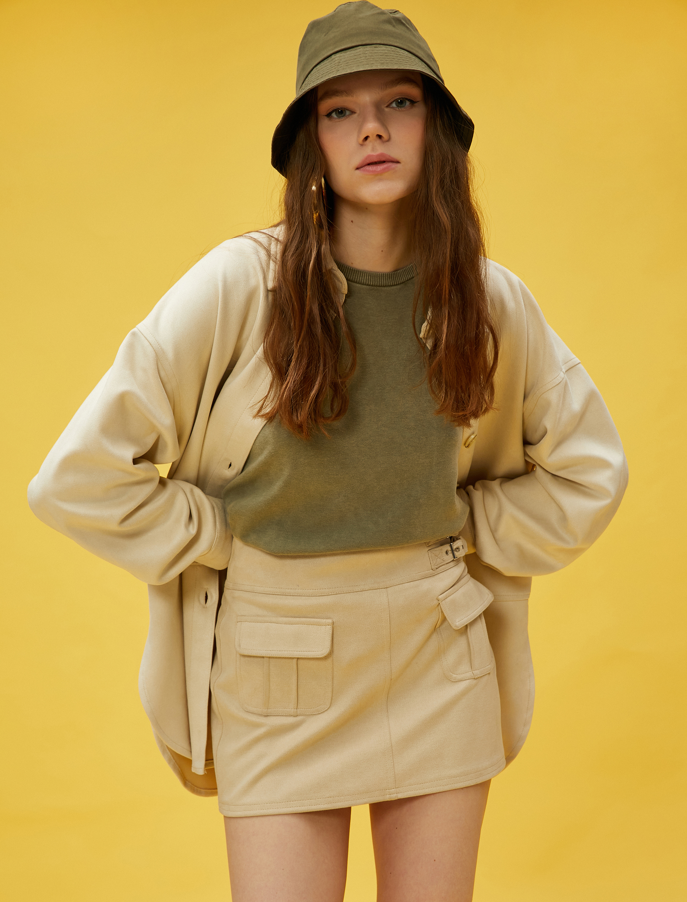   Cepli Süet Görünümlü Süper Mini Etek