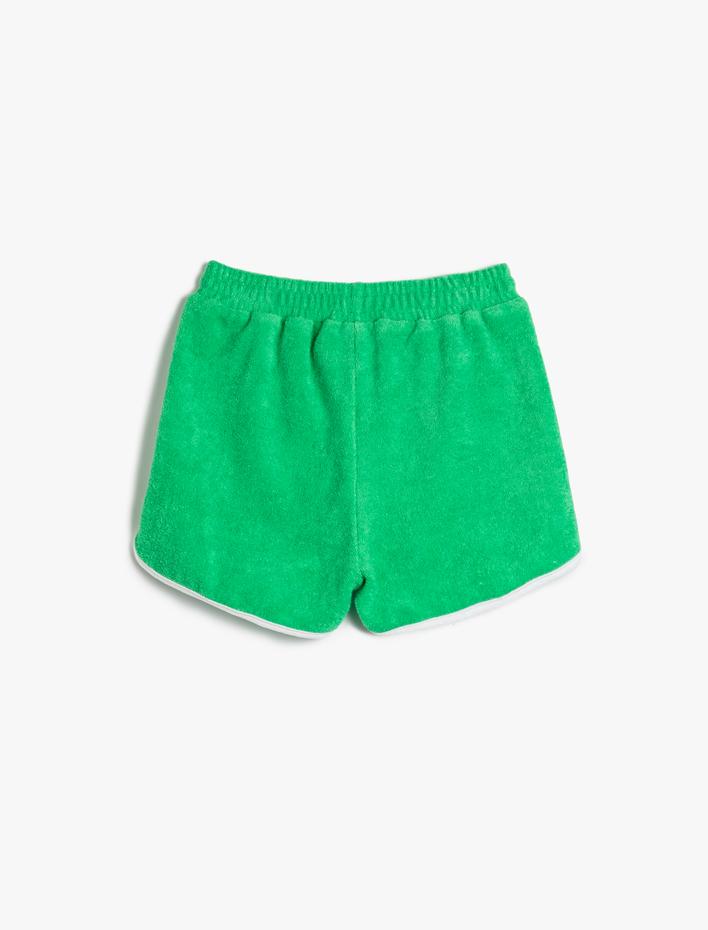 Kız Çocuk Şort Havlu Kumaş Şerit Detaylı İşlemeli Beli Lastikli