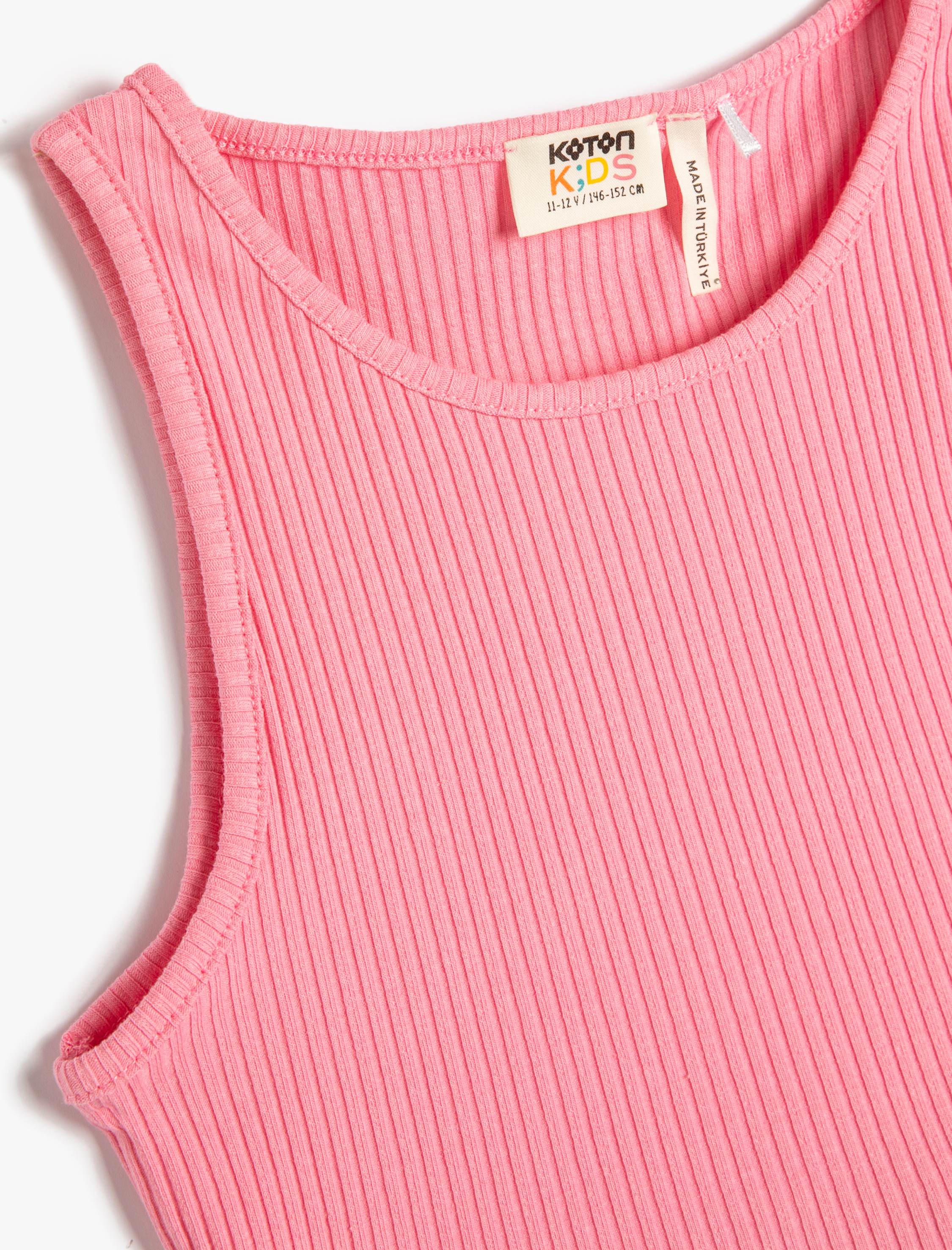  Kız Çocuk Crop Atlet Kolsuz Yuvarlak Yaka Ribanalı Arkası Pencere Detaylı Pamuklu