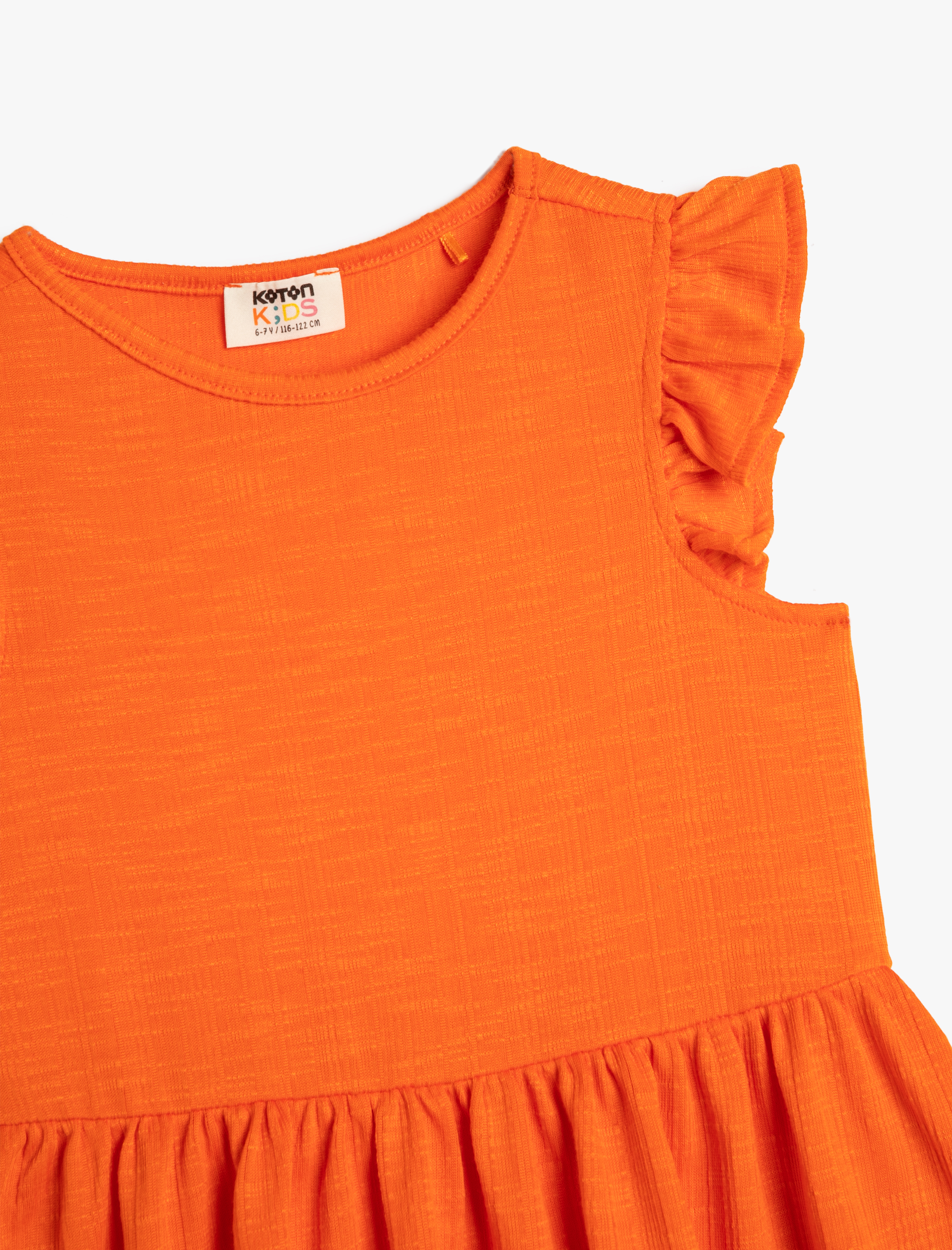  Kız Çocuk Elbise Diz Üstü Kolsuz Fırfırlı Yuvarlak Yaka