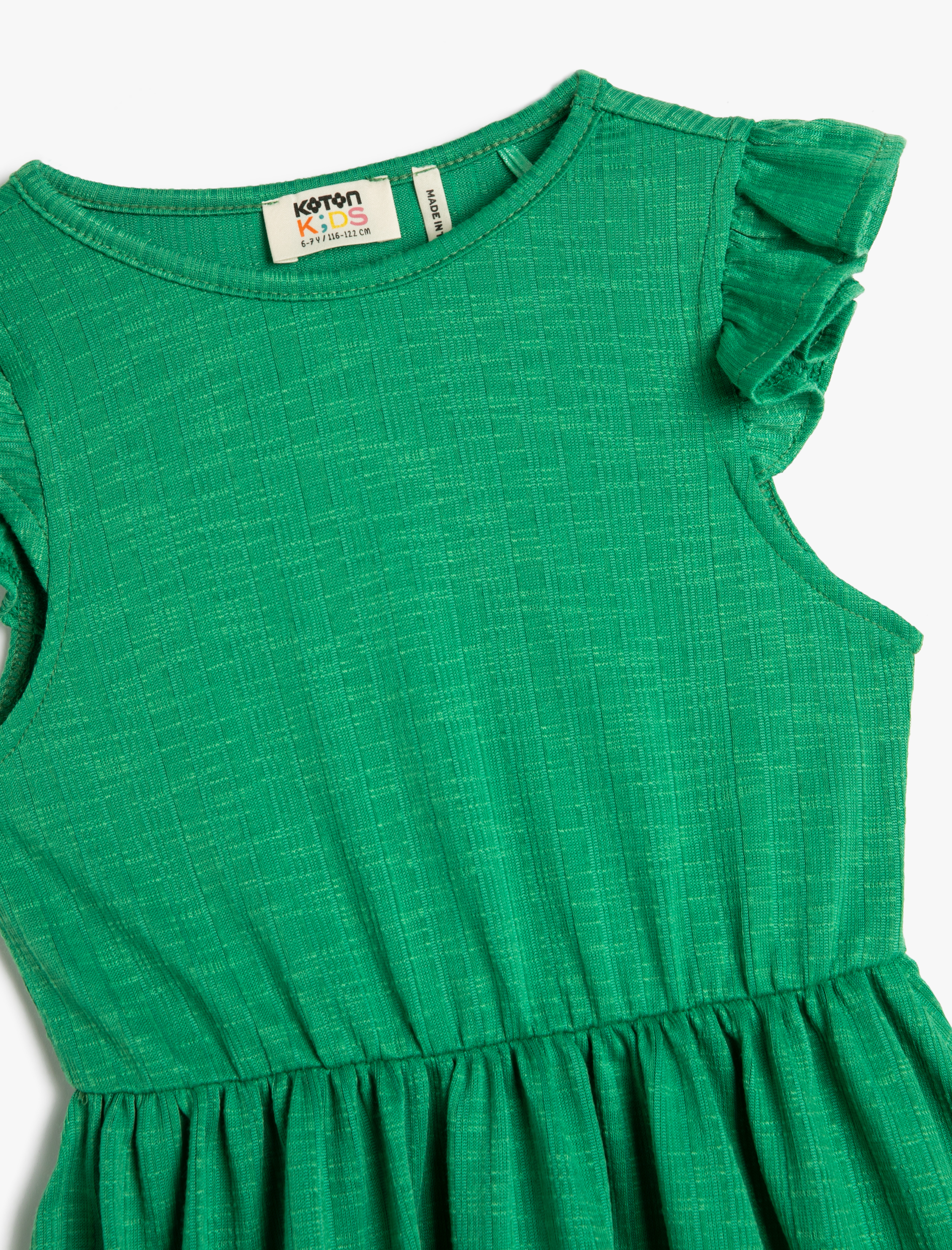  Kız Çocuk Elbise Diz Üstü Kolsuz Fırfırlı Yuvarlak Yaka