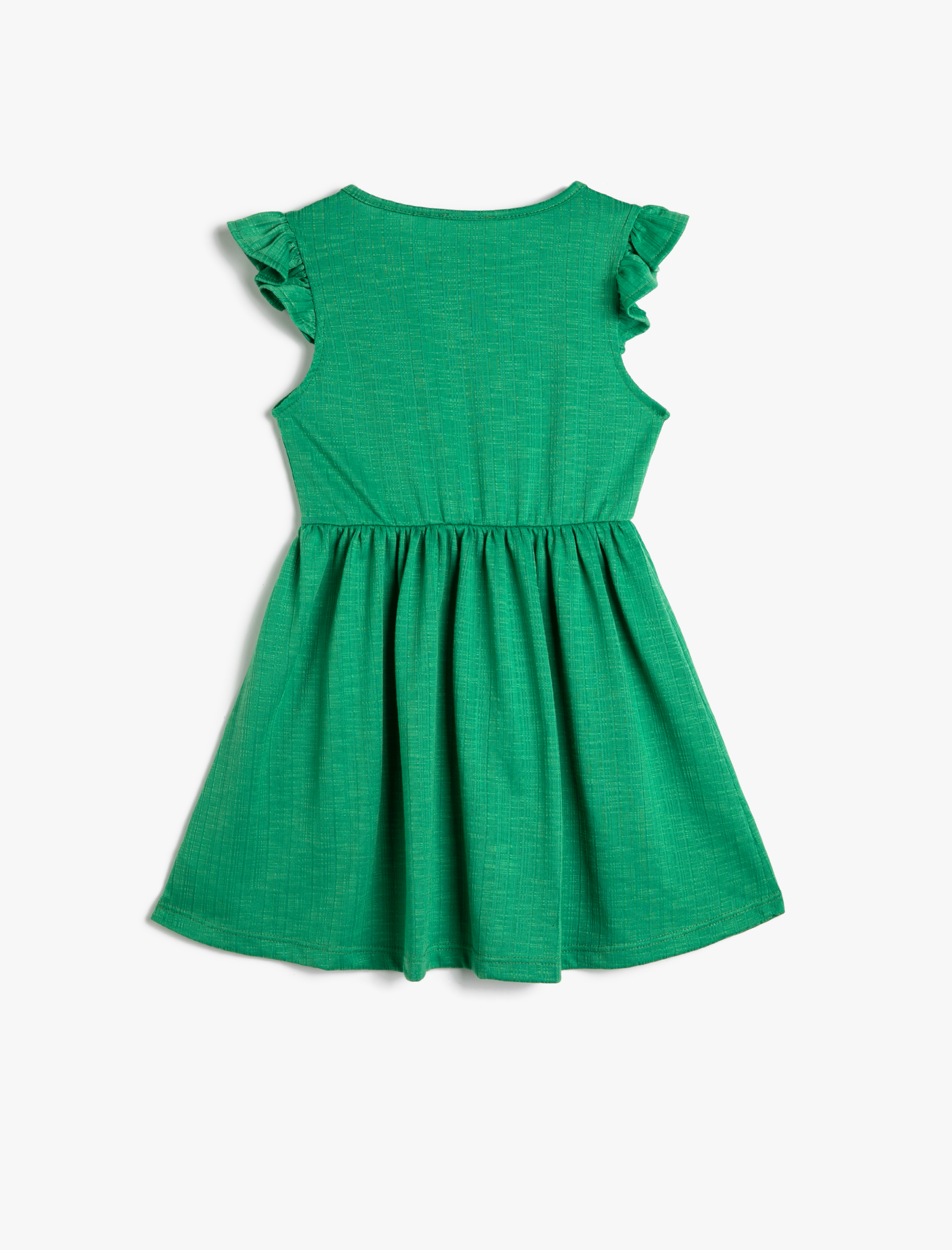  Kız Çocuk Elbise Diz Üstü Kolsuz Fırfırlı Yuvarlak Yaka