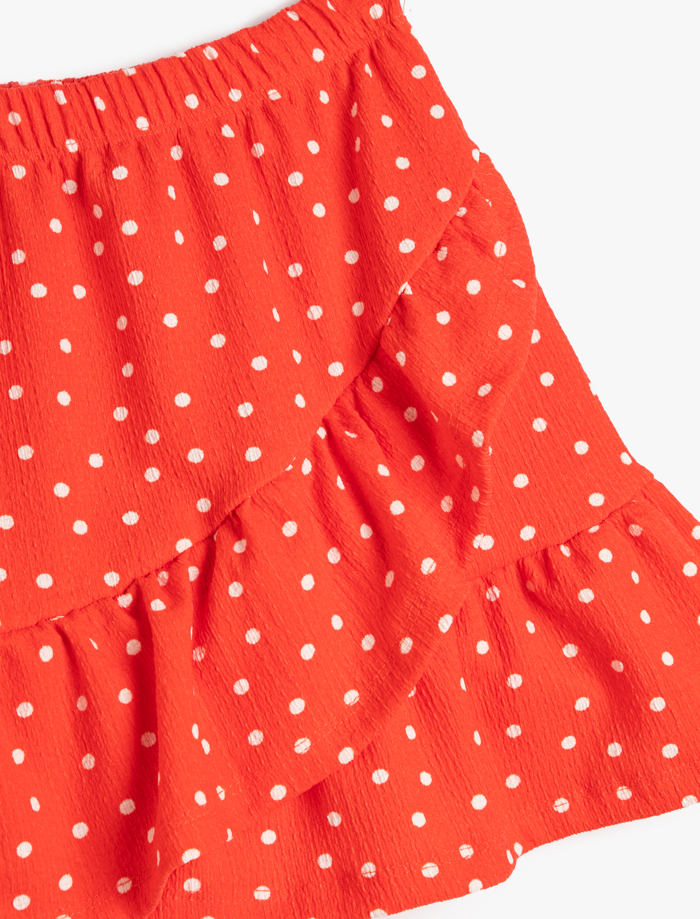  Kız Çocuk Mini Etek Fırfırlı Katlı Beli Lastikli Puantiyeli