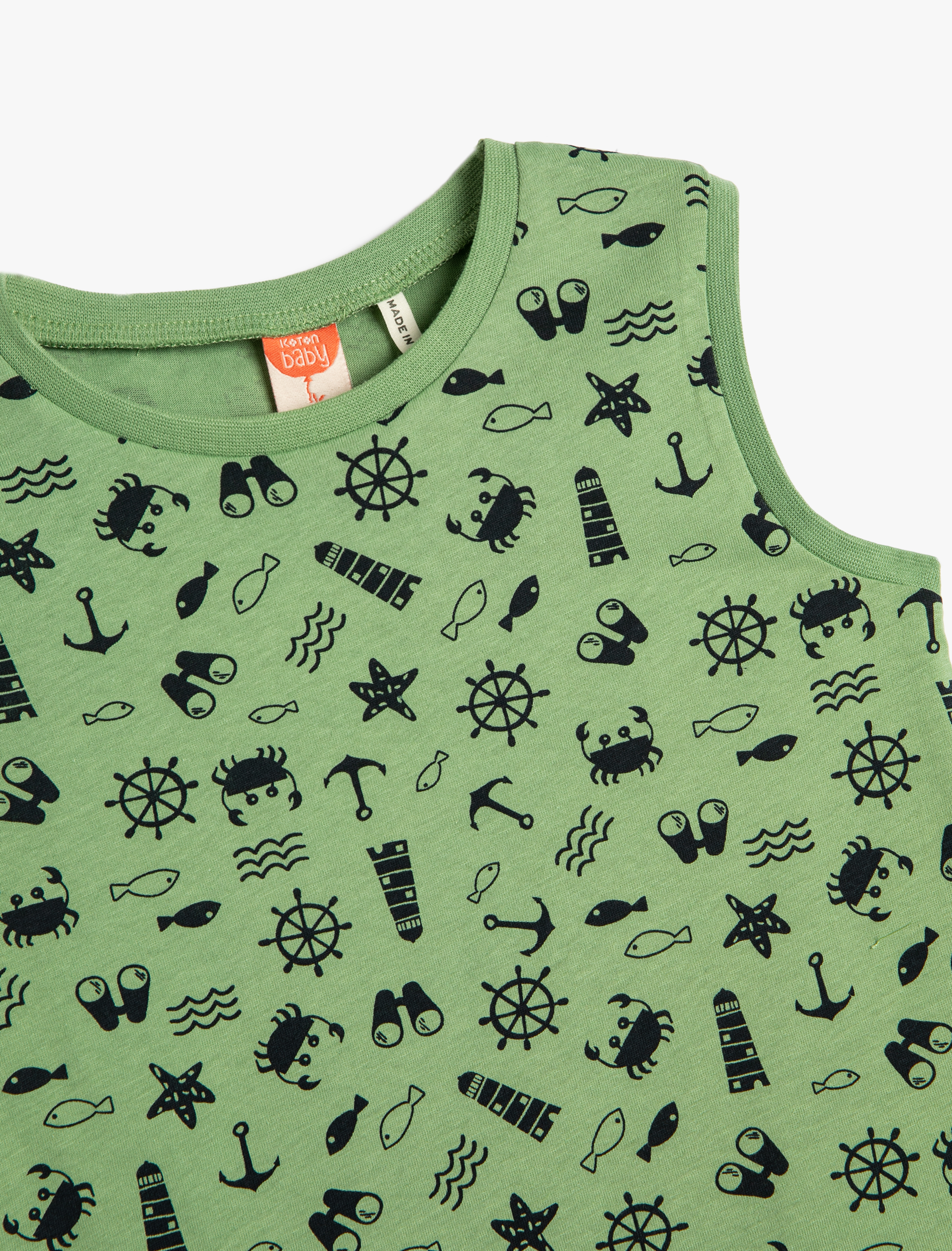  Erkek Bebek Atlet Kolsuz Yuvarlak Yaka Baskılı Pamuklu