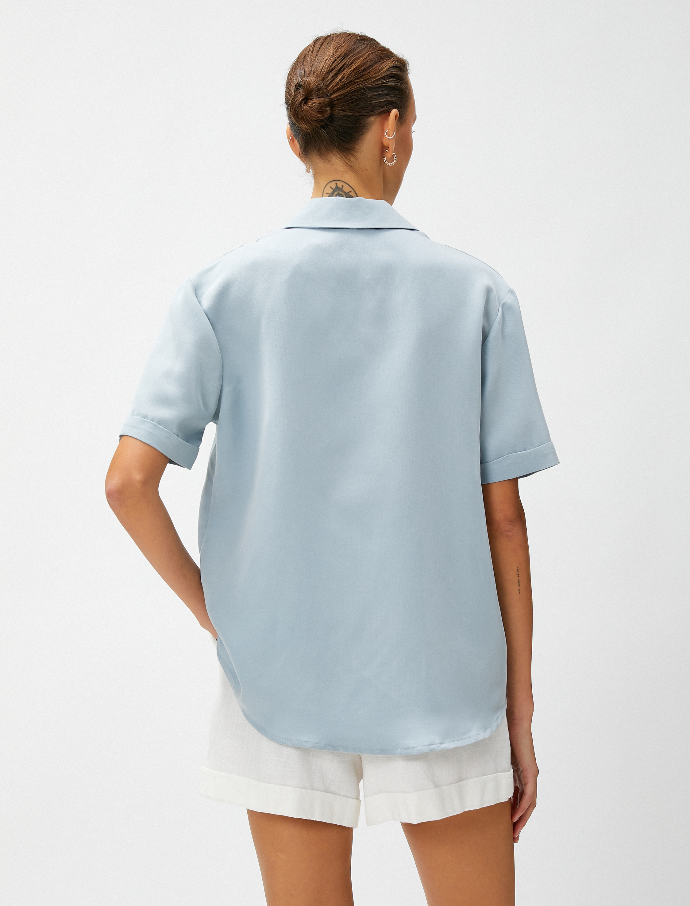 Kısa Kollu Gömlek Cepli Modal Karışımlı