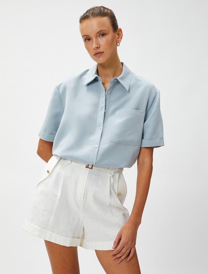  Kısa Kollu Gömlek Cepli Modal Karışımlı