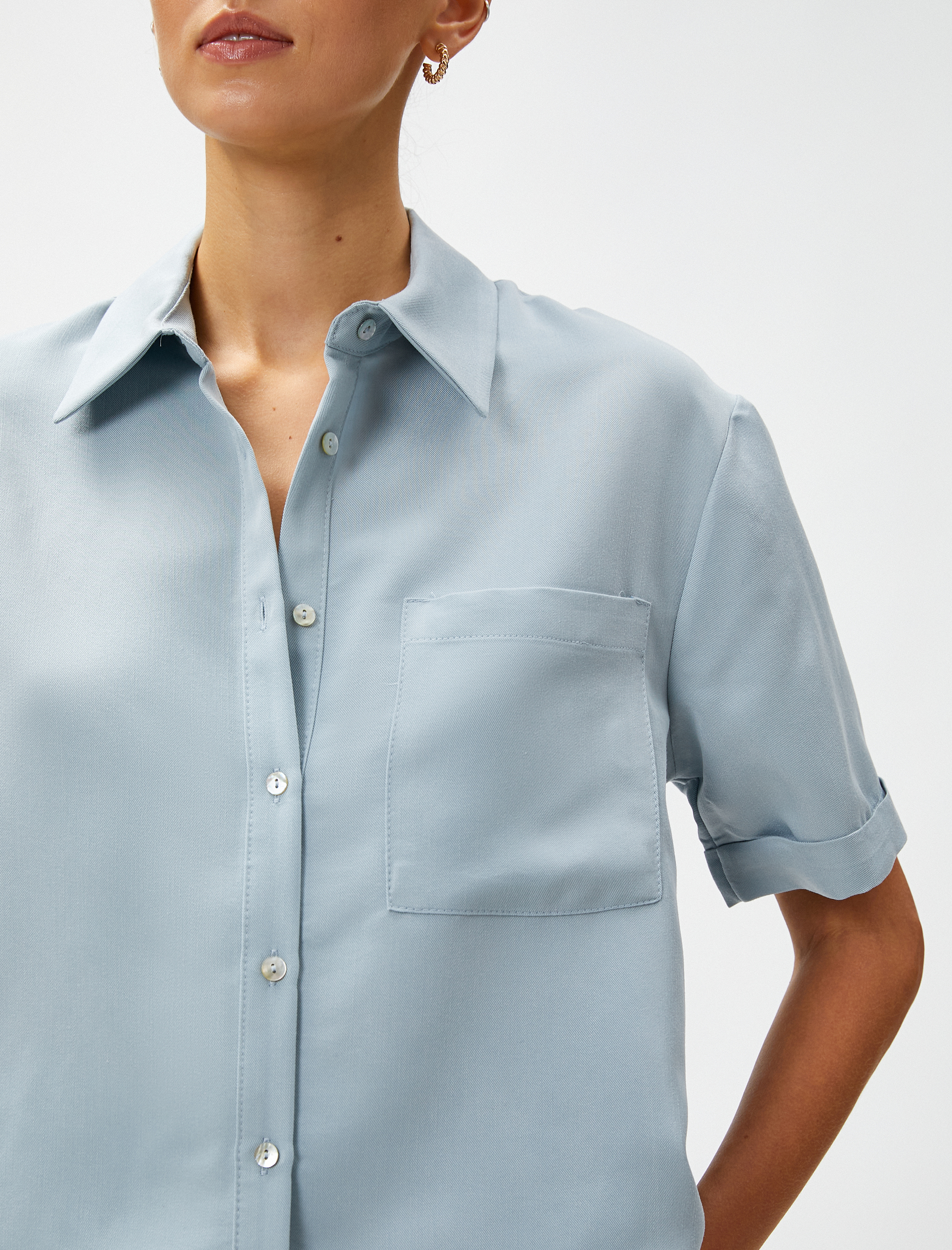 Kısa Kollu Gömlek Cepli Modal Karışımlı