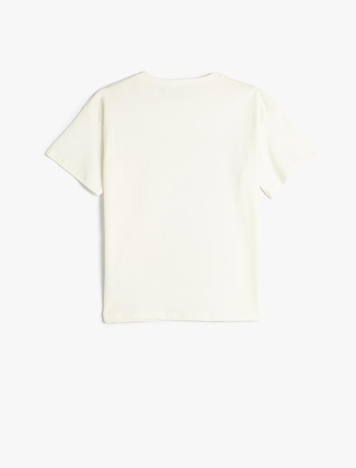 Kız Çocuk Tişört Anime Baskılı Arkası Yırtmaç Detaylı Kısa Kollu Bisiklet Yaka