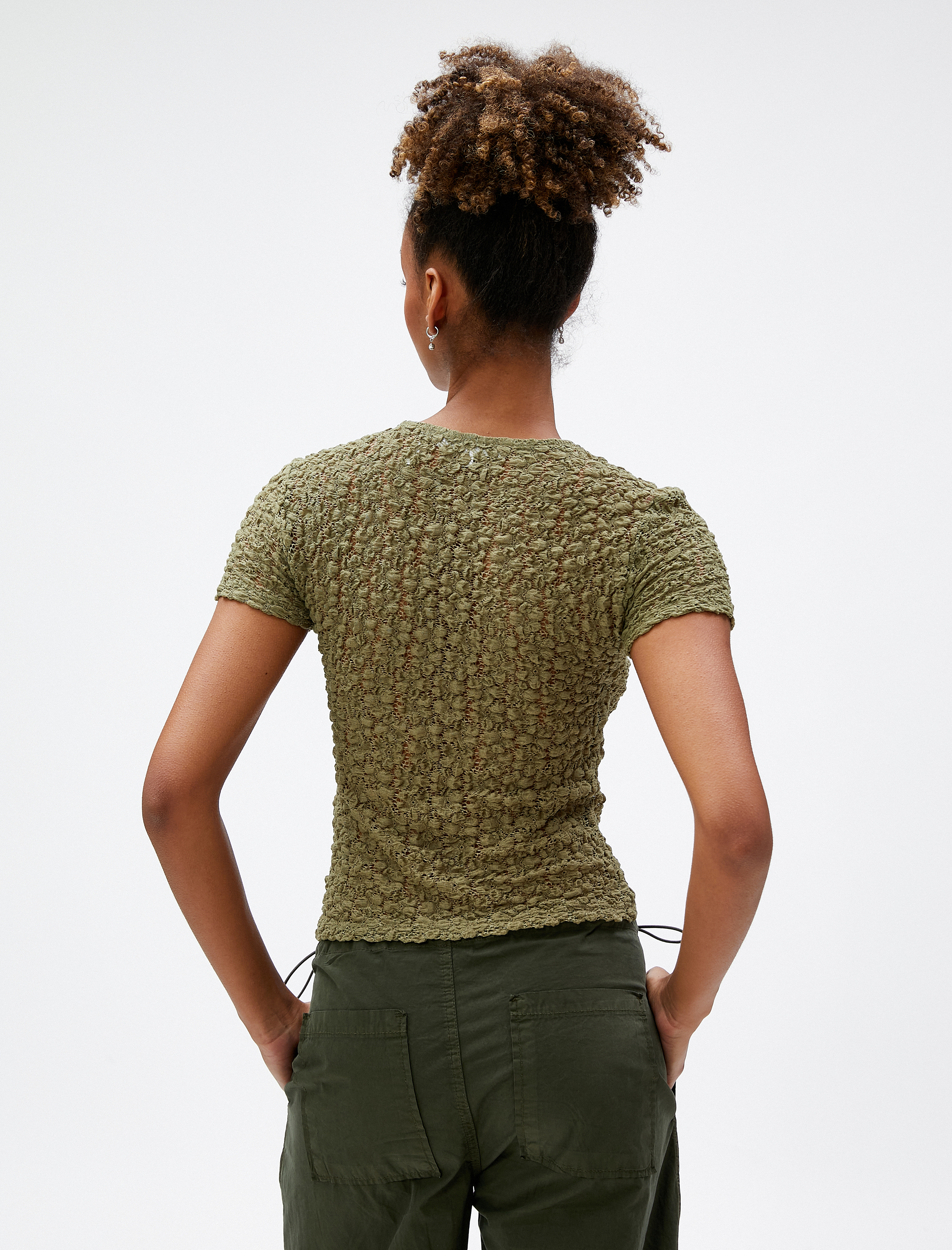   Bisiklet Yaka Tişört Kısa Kollu Dar Kesim Bürümcük