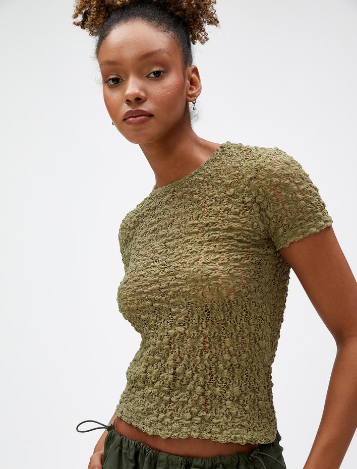  Bisiklet Yaka Tişört Kısa Kollu Dar Kesim Bürümcük