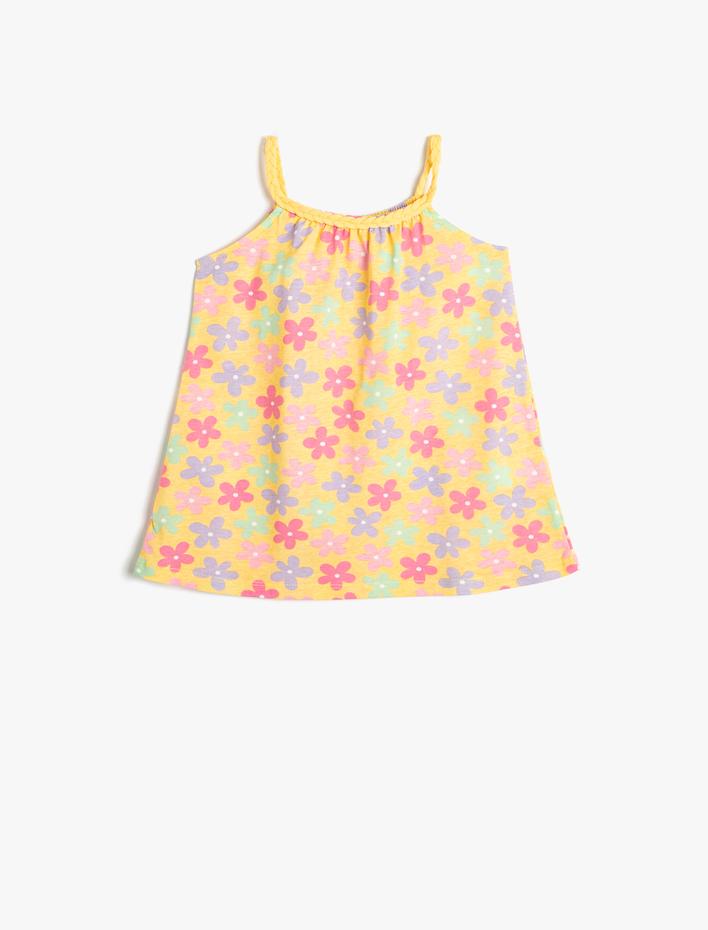 Kız Bebek Penye Elbise Çiçekli Halter Yaka Pamuklu