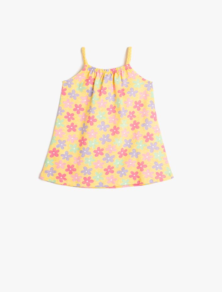 Kız Bebek Penye Elbise Çiçekli Halter Yaka Pamuklu