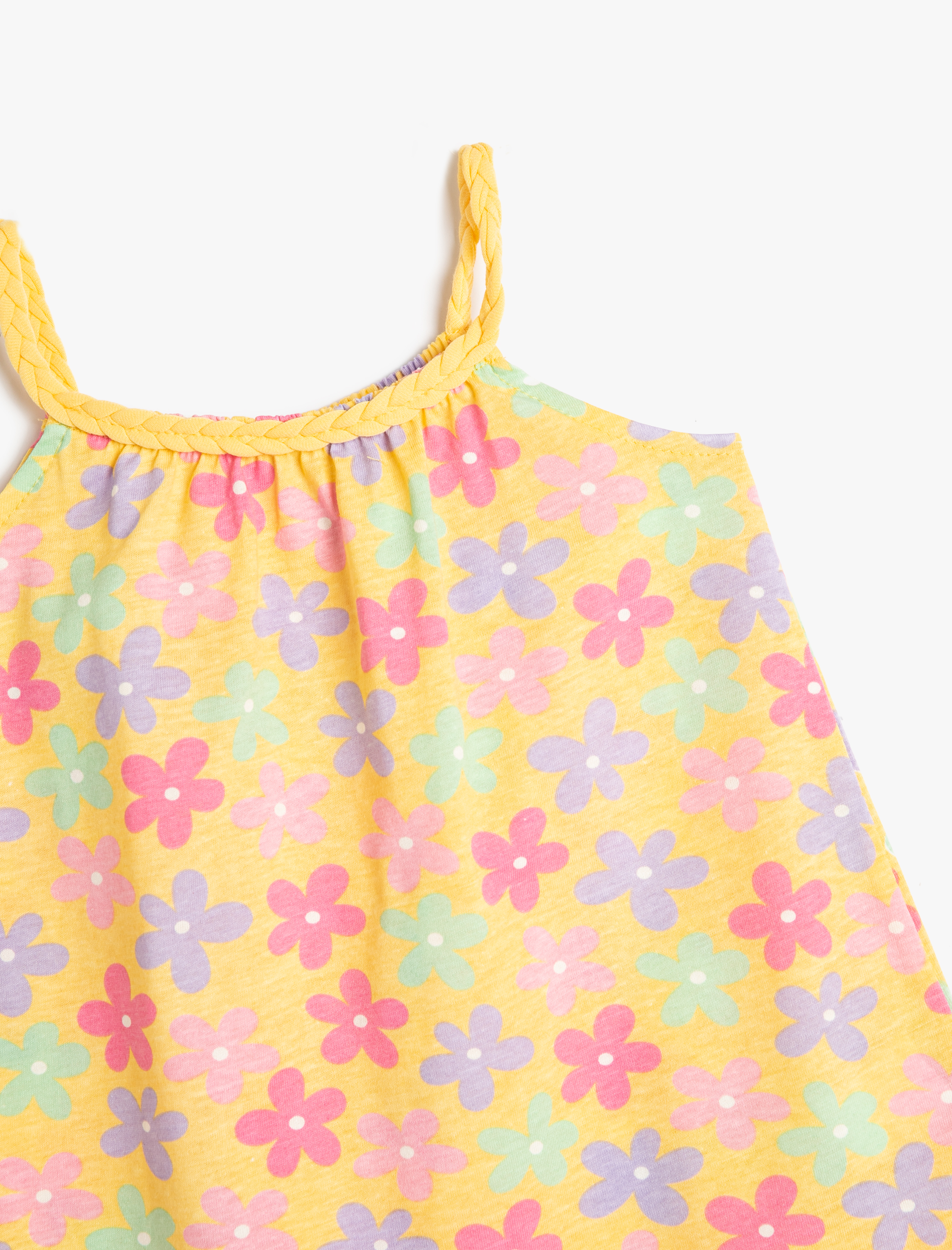 Kız Bebek Penye Elbise Çiçekli Halter Yaka Pamuklu