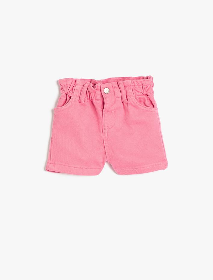 Kız Bebek Şort Cepli Beli Lastikli Pamuklu