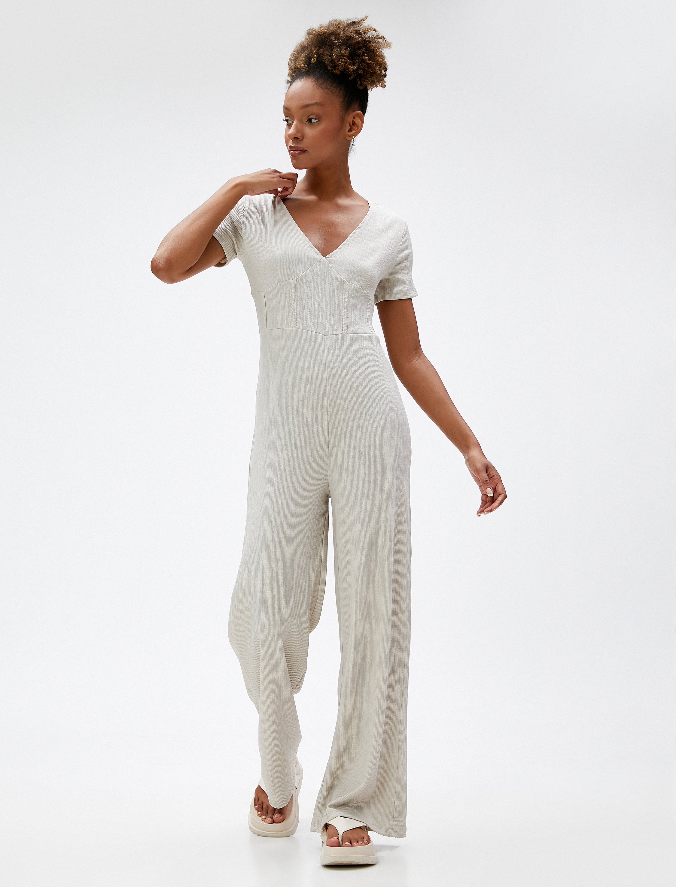   Bol Paça Tulum V Yaka Kısa Kollu Bürümcük