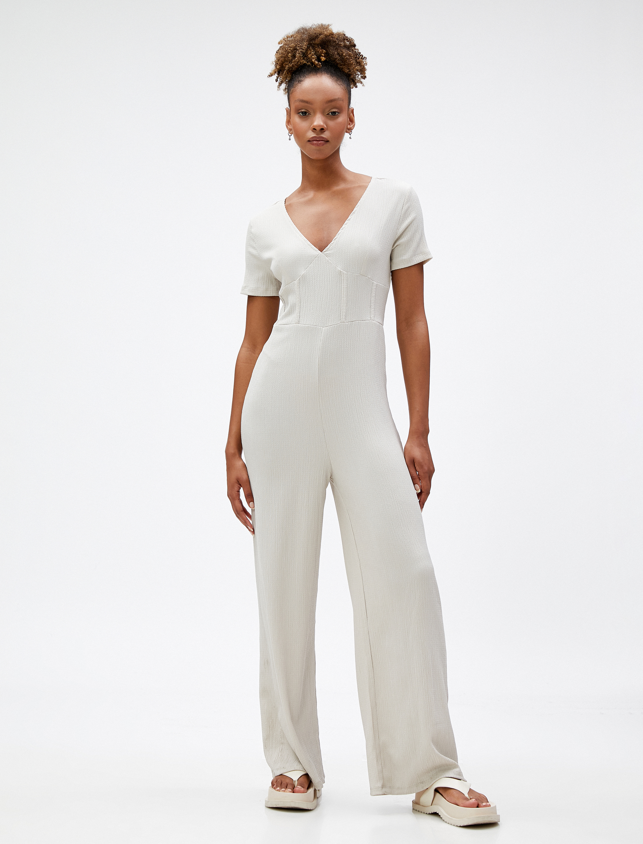   Bol Paça Tulum V Yaka Kısa Kollu Bürümcük