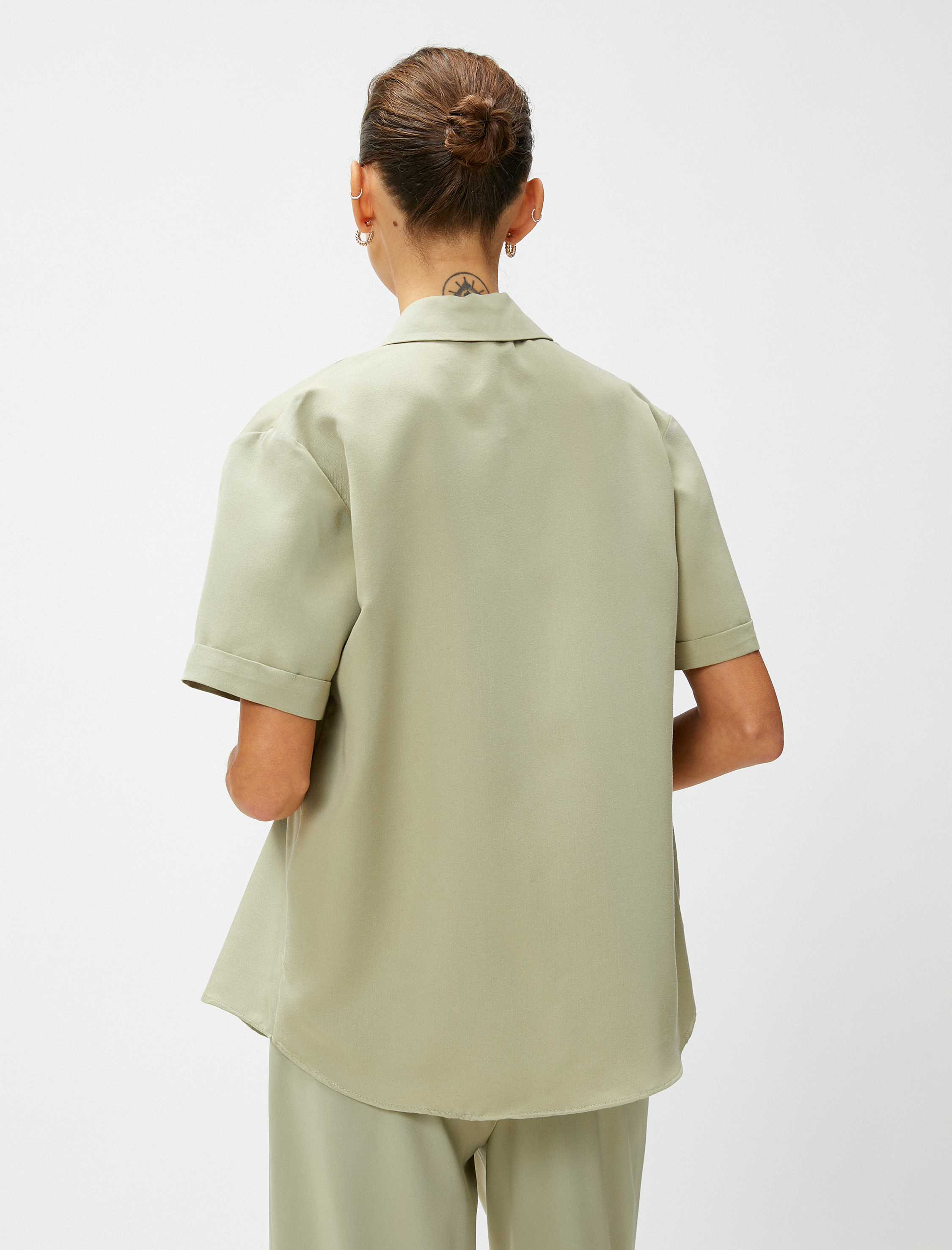   Kısa Kollu Gömlek Cepli Modal Karışımlı