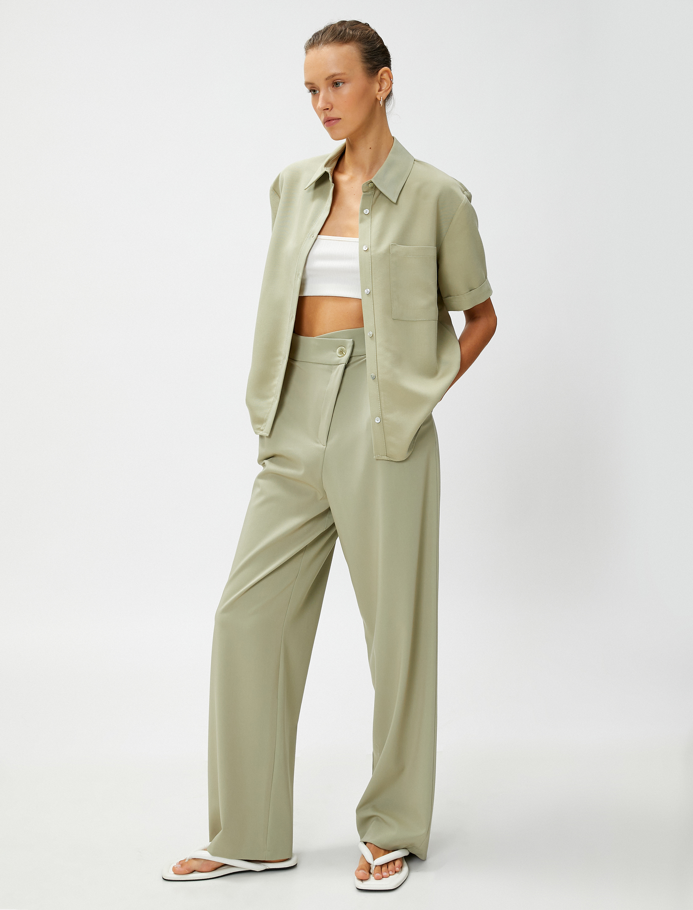   Kısa Kollu Gömlek Cepli Modal Karışımlı