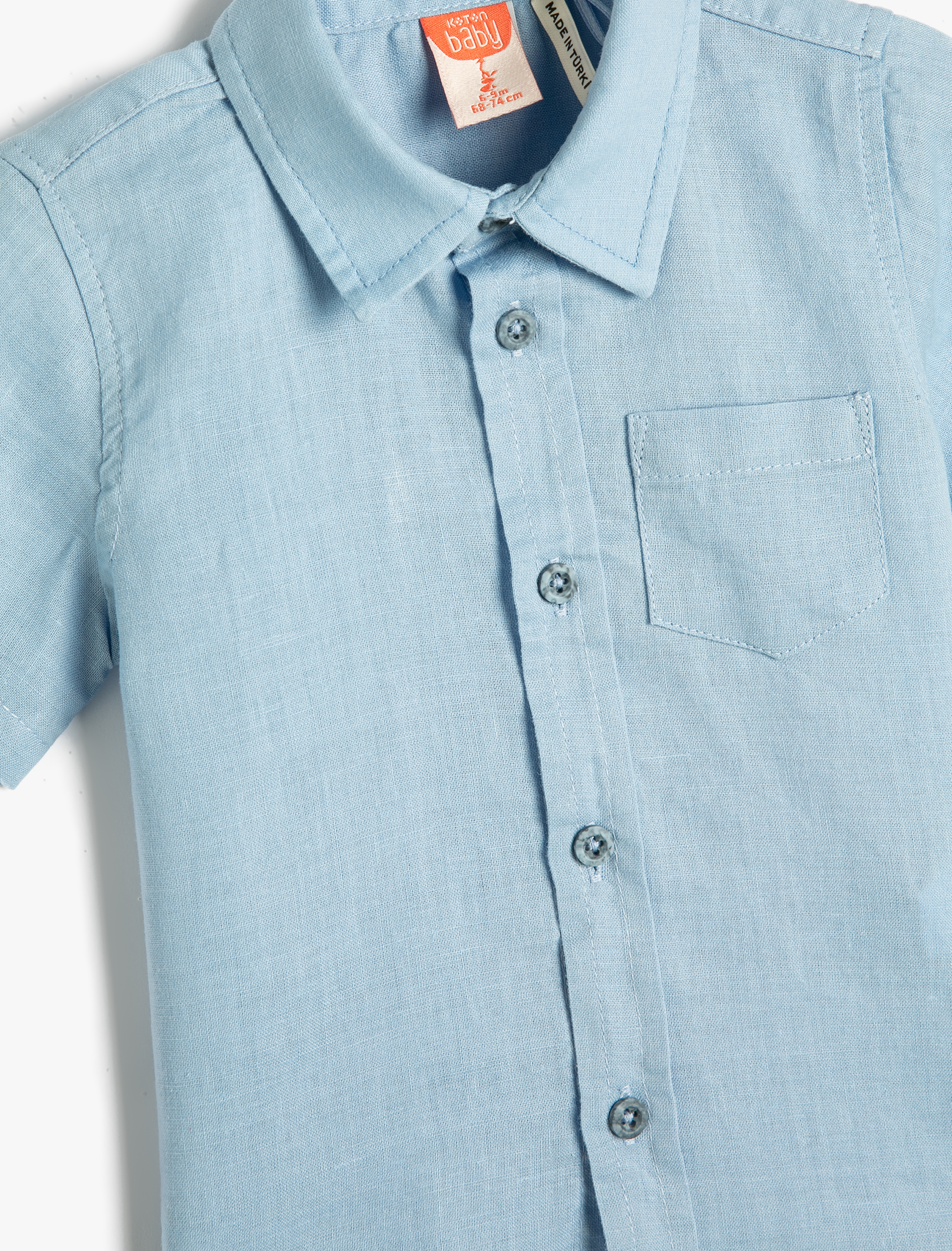  Erkek Bebek Keten Karışımlı Gömlek Kısa Kollu Cep Detaylı