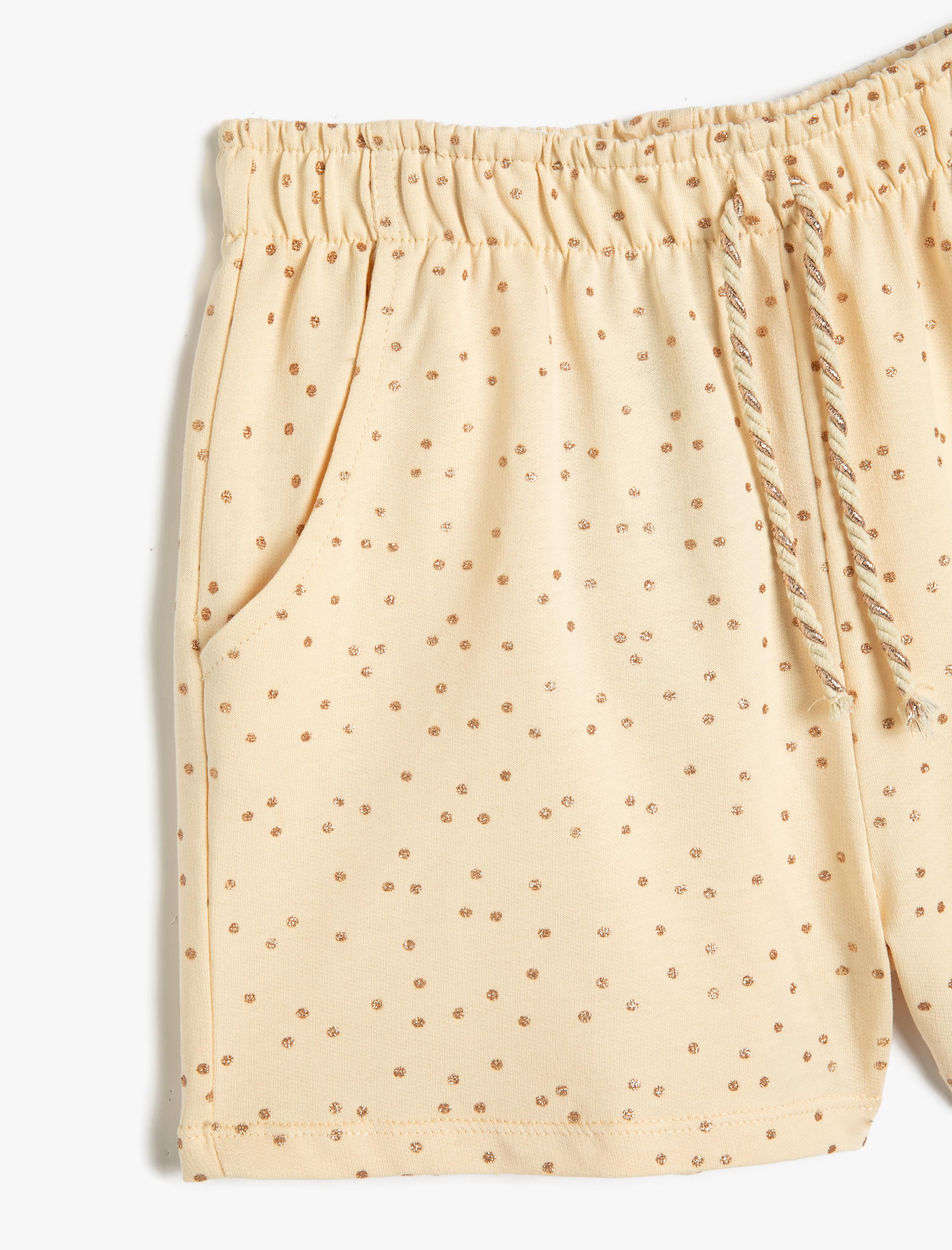  Kız Çocuk Şort Beli Bağlamalı Lastikli Cepli Simli Puantiye Desenli Pamuklu