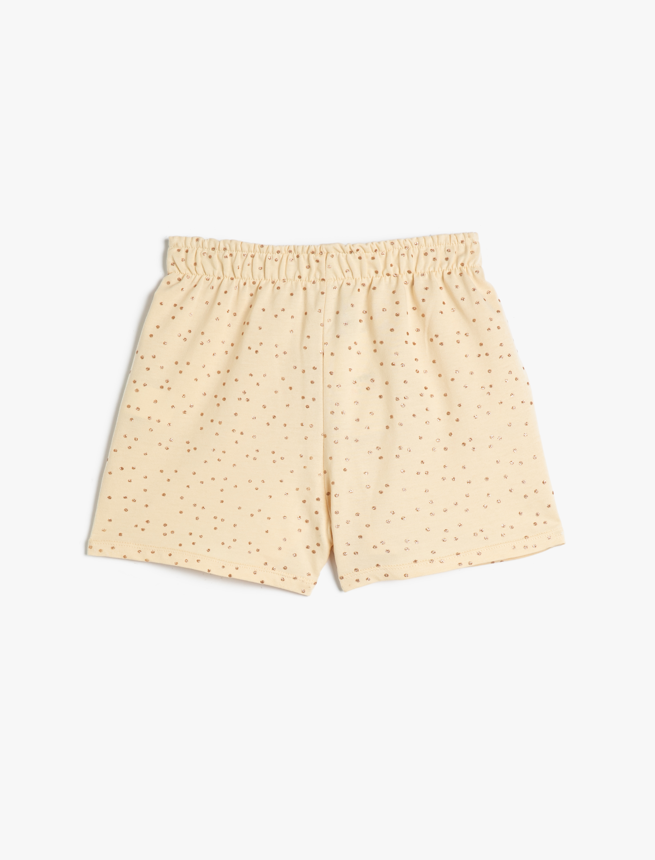  Kız Çocuk Şort Beli Bağlamalı Lastikli Cepli Simli Puantiye Desenli Pamuklu