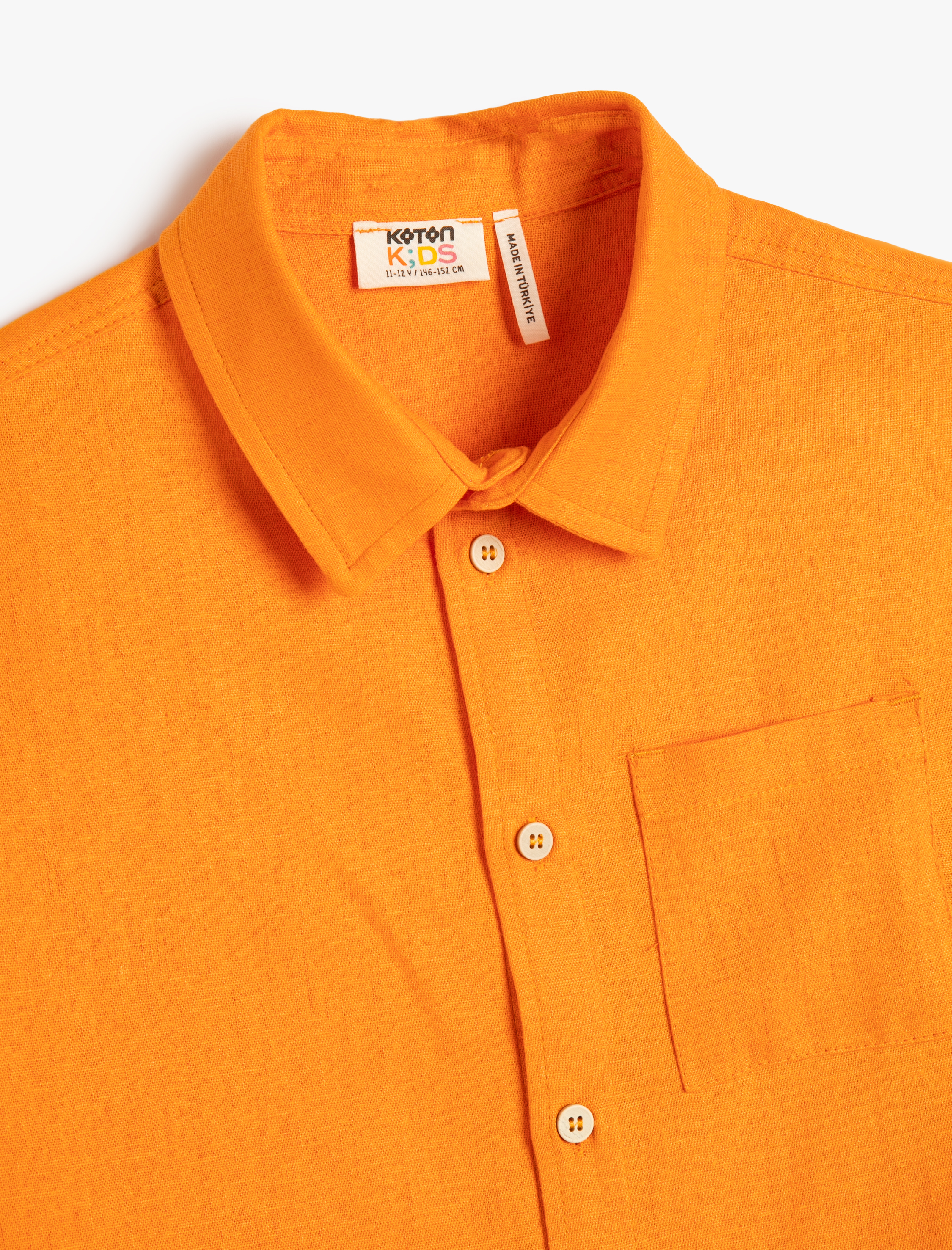  Erkek Çocuk Keten Gömlek Kısa Kollu Cep Detaylı