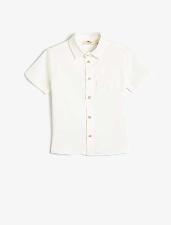 Erkek Çocuk Keten Gömlek Kısa Kollu Cep Detaylı