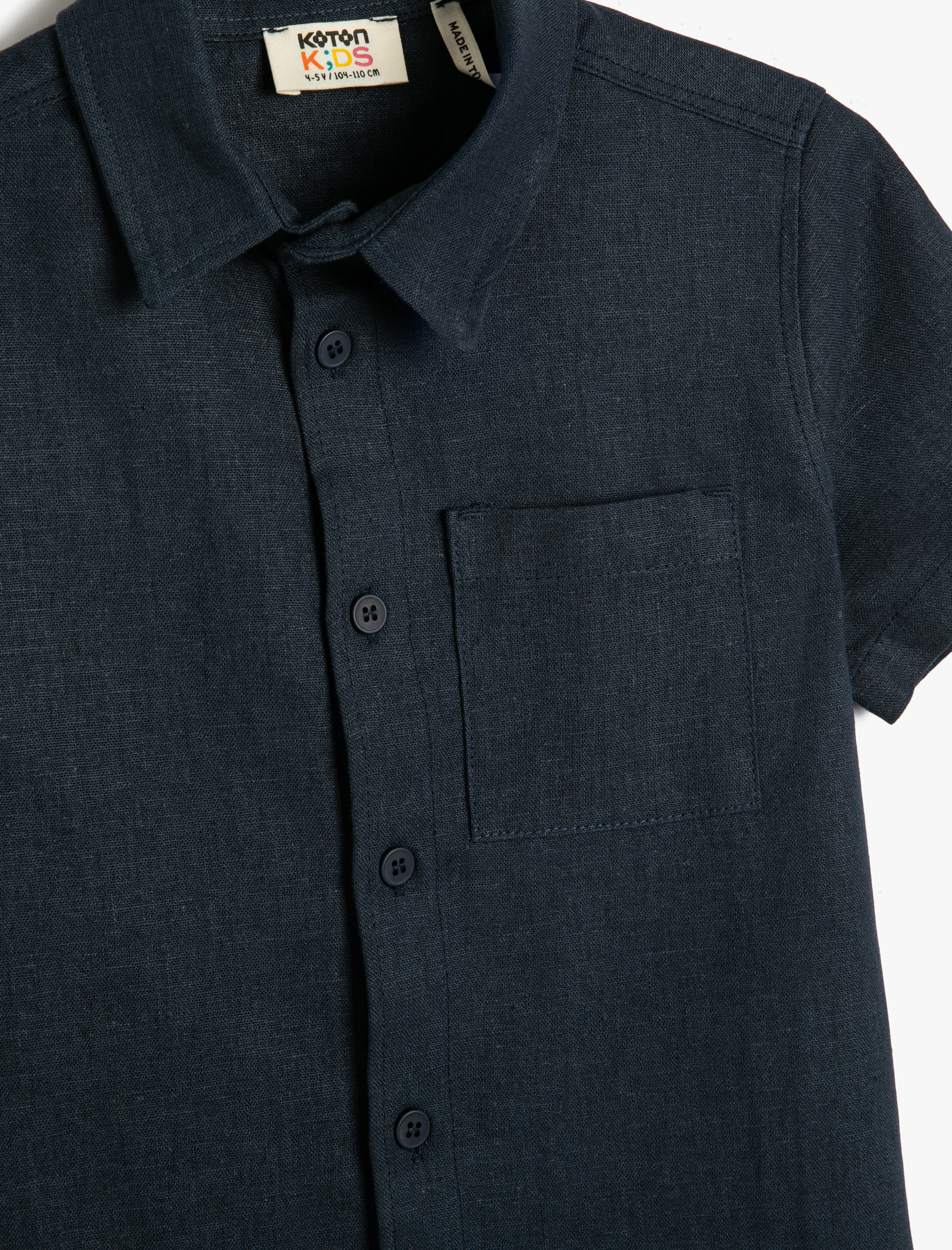  Erkek Çocuk Keten Gömlek Kısa Kollu Cep Detaylı