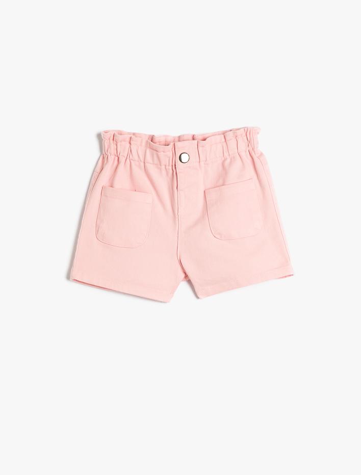 Kız Bebek Şort Beli Lastikli Pamuklu Çıt Çıt Düğme Kapamalı
