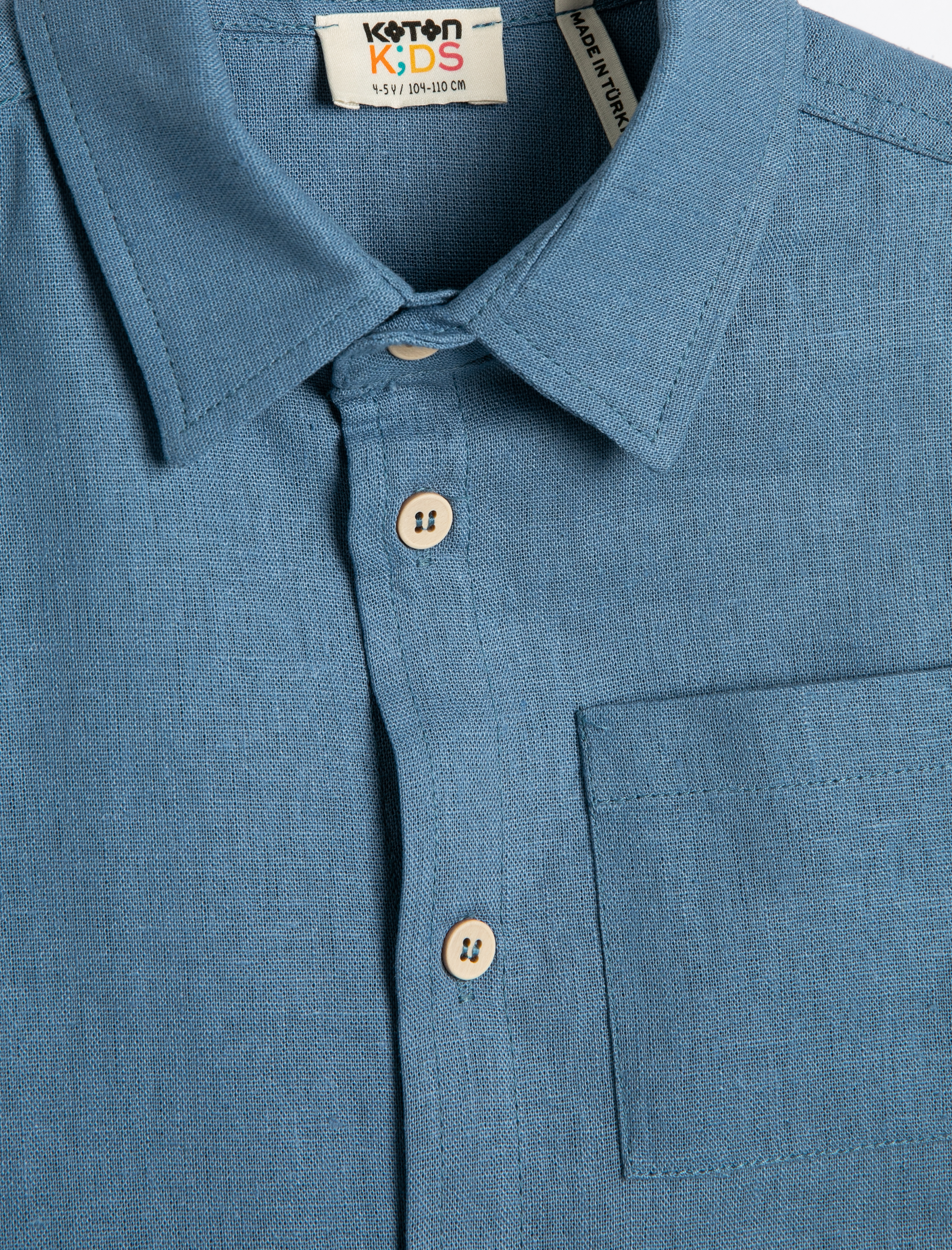  Erkek Çocuk Keten Gömlek Kısa Kollu Cep Detaylı