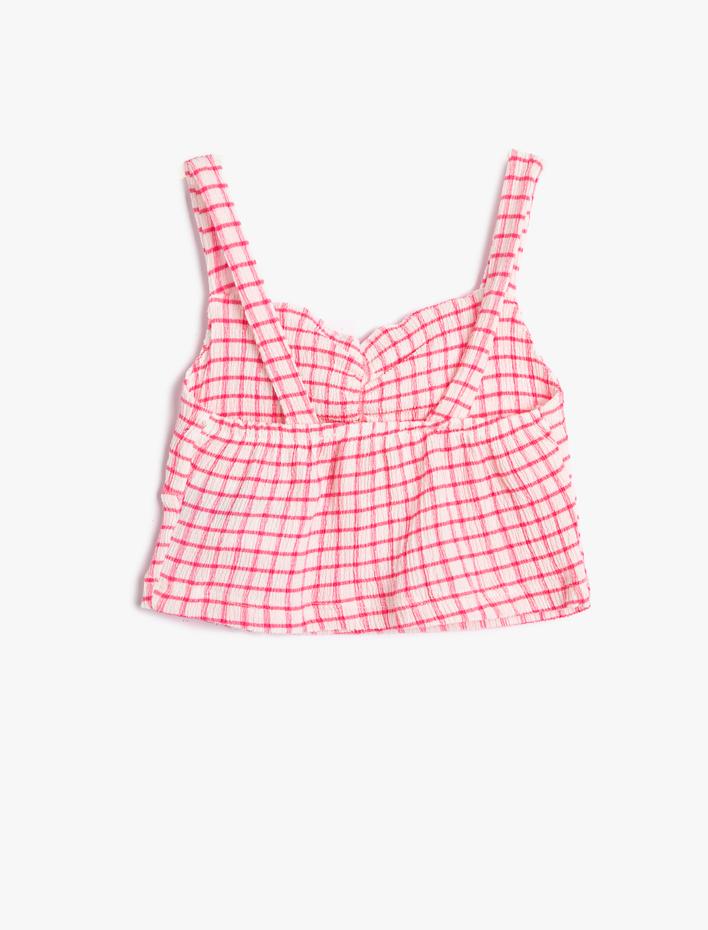 Kız Çocuk Crop Üst Askılı Dokulu Önden Bağlamalı Parlak