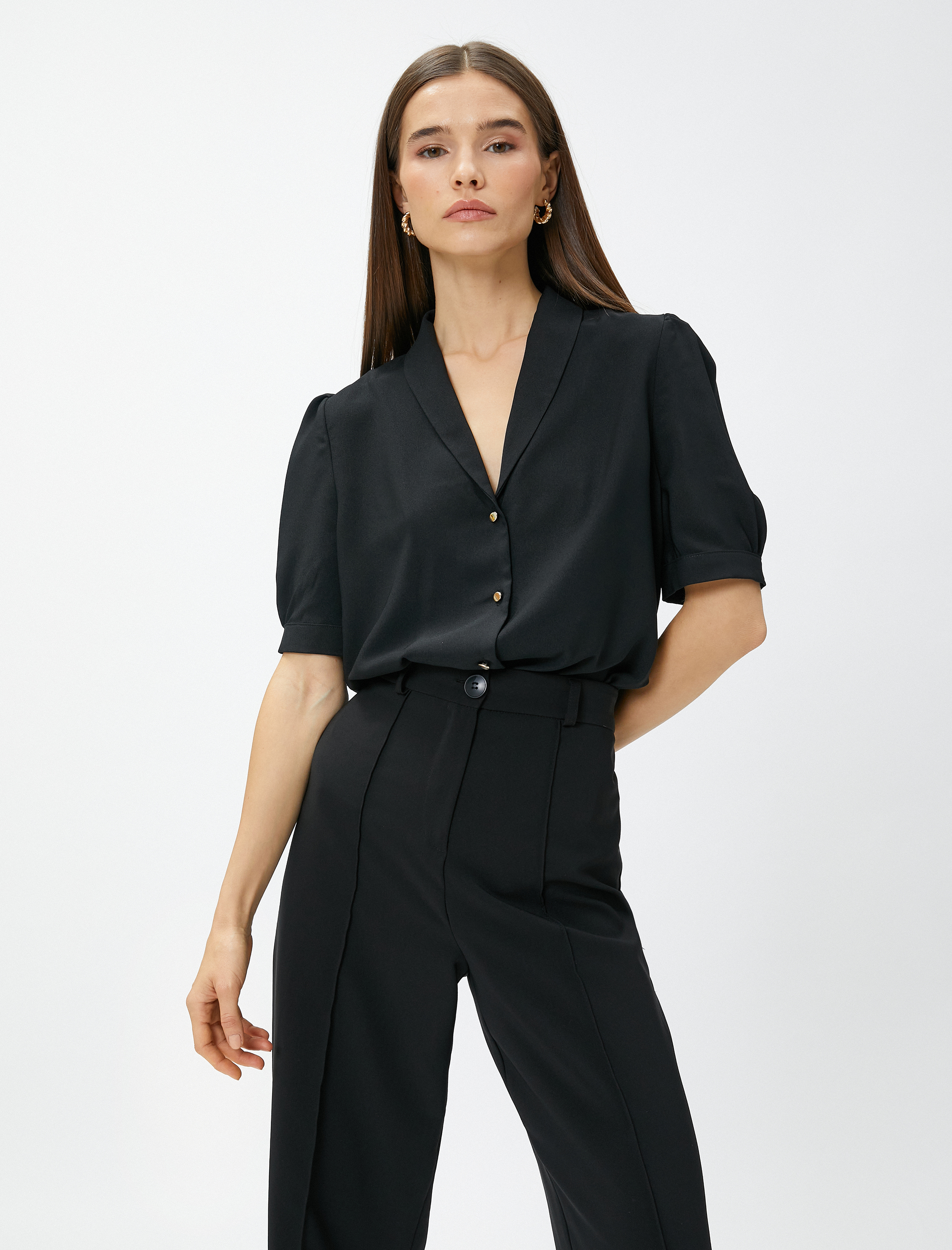   Balon Kol Gömlek Vatka Görünümlü Mini Yaka