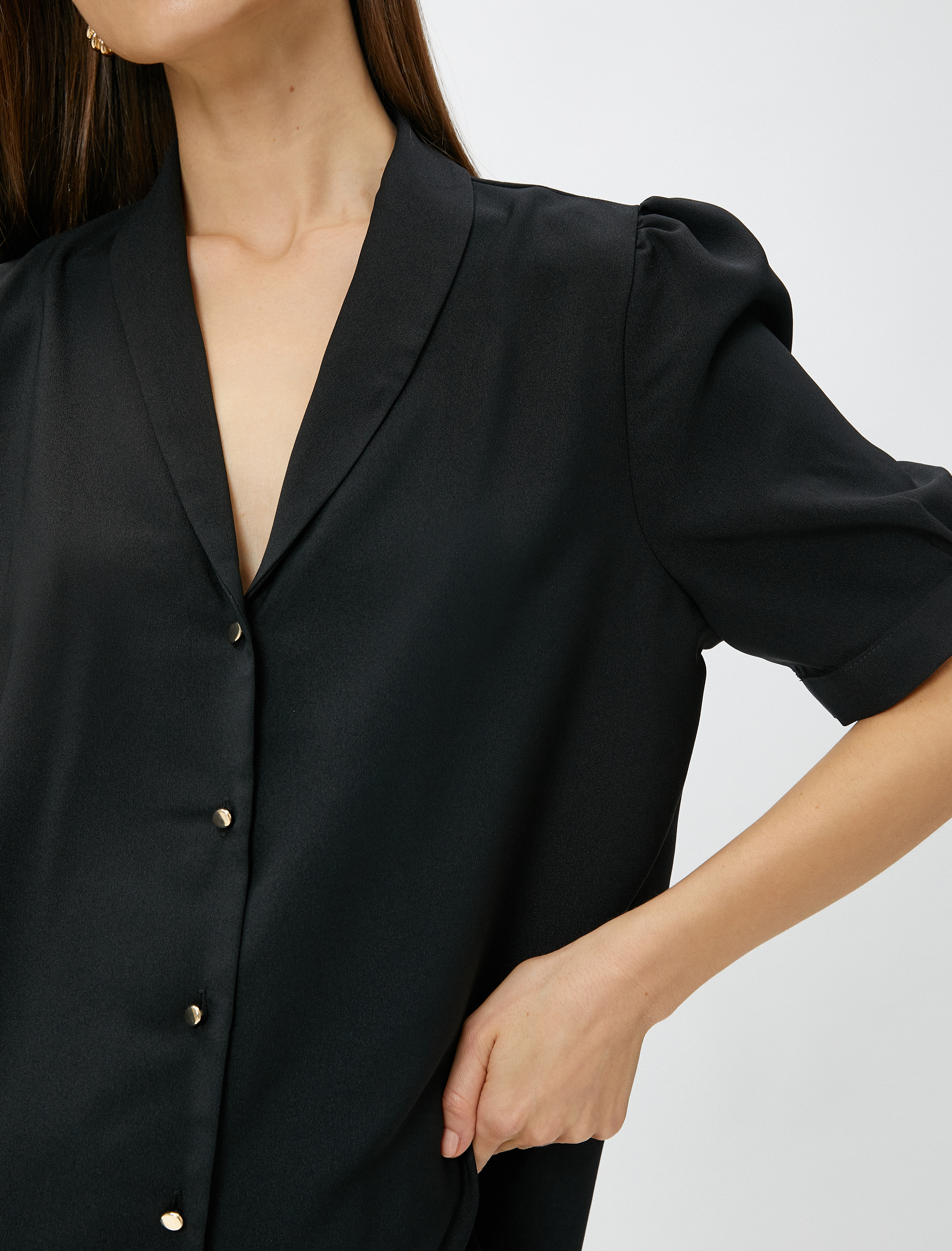   Balon Kol Gömlek Vatka Görünümlü Mini Yaka