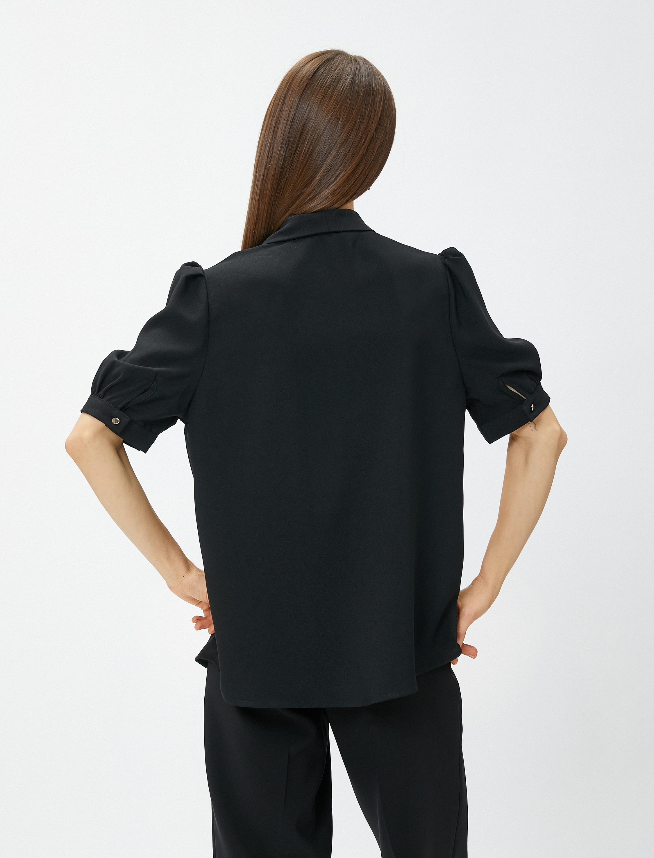   Balon Kol Gömlek Vatka Görünümlü Mini Yaka