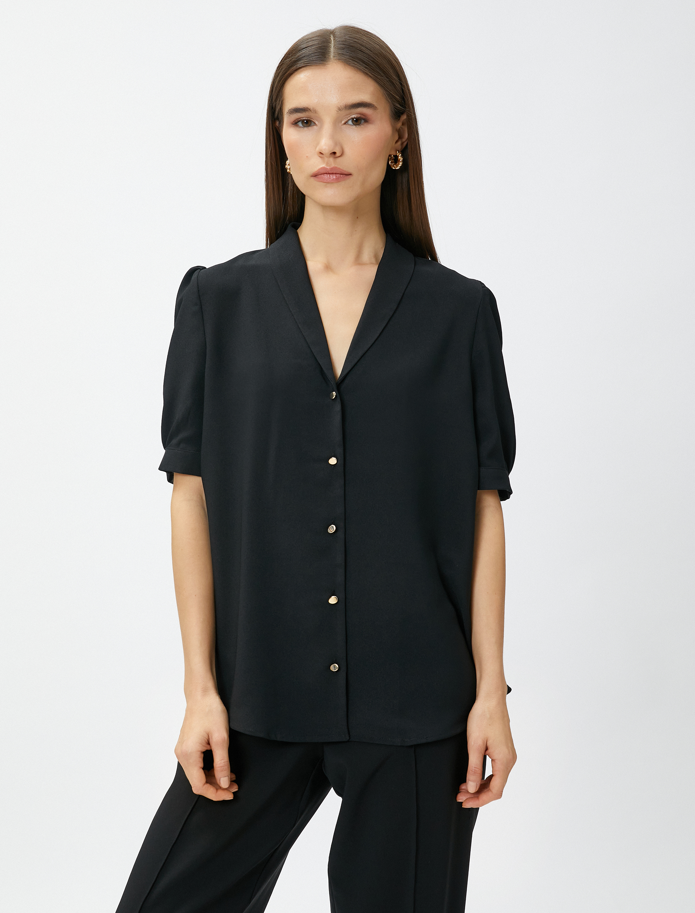   Balon Kol Gömlek Vatka Görünümlü Mini Yaka